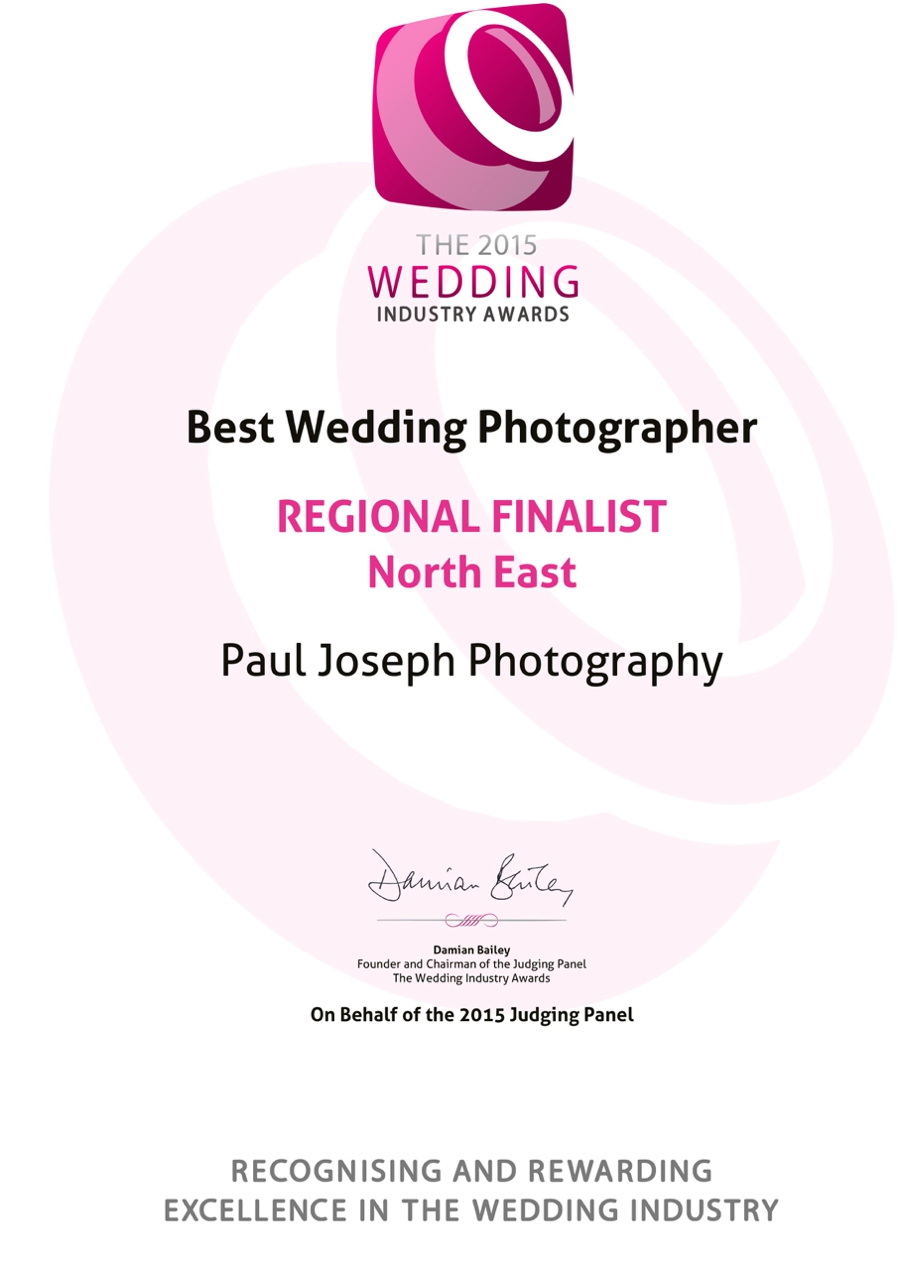 The 2015 Wedding Industry Awards REGIONAL FINALISTNorth East Certificate