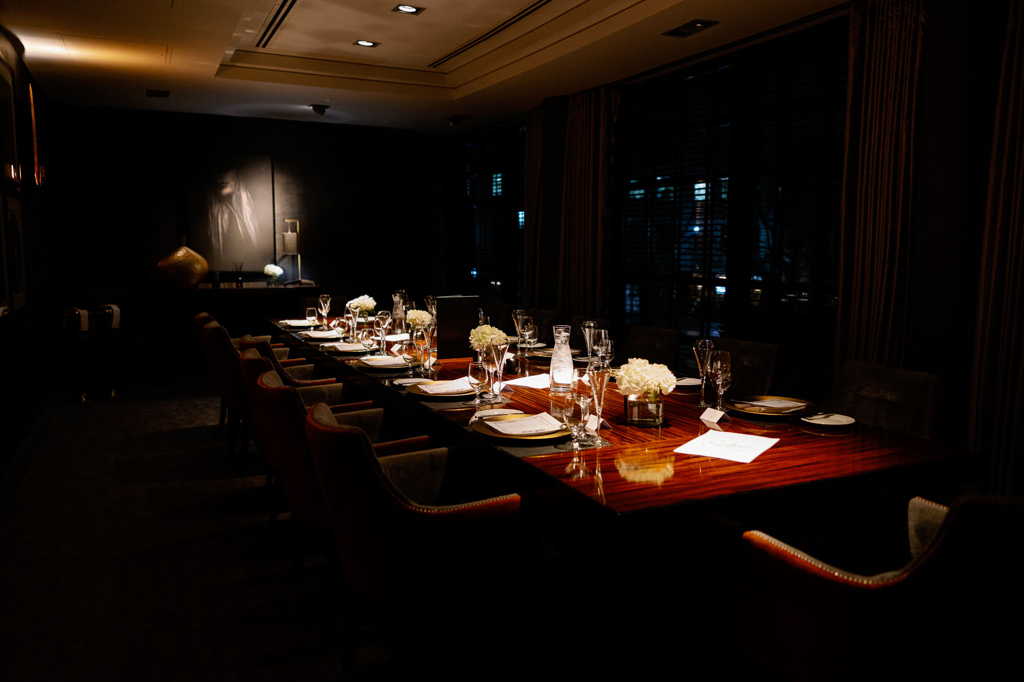 A photograph of the private dining room at Dakota Leeds ready for a Micro Wedding.