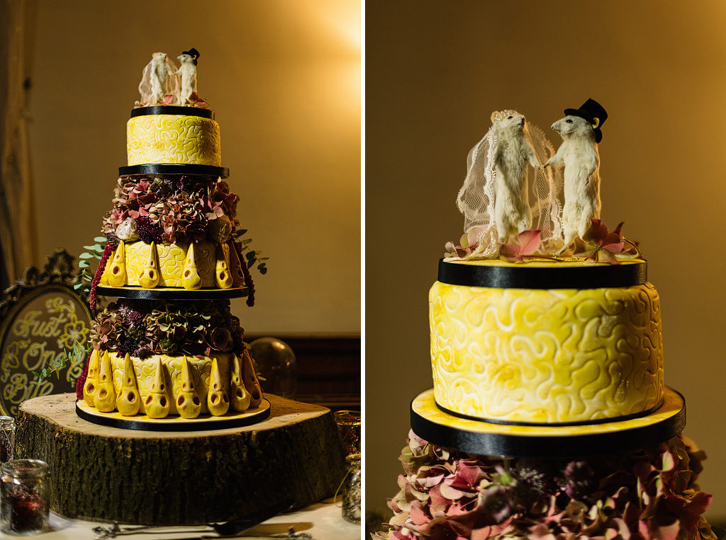 skull themed taxidermy wedding cake