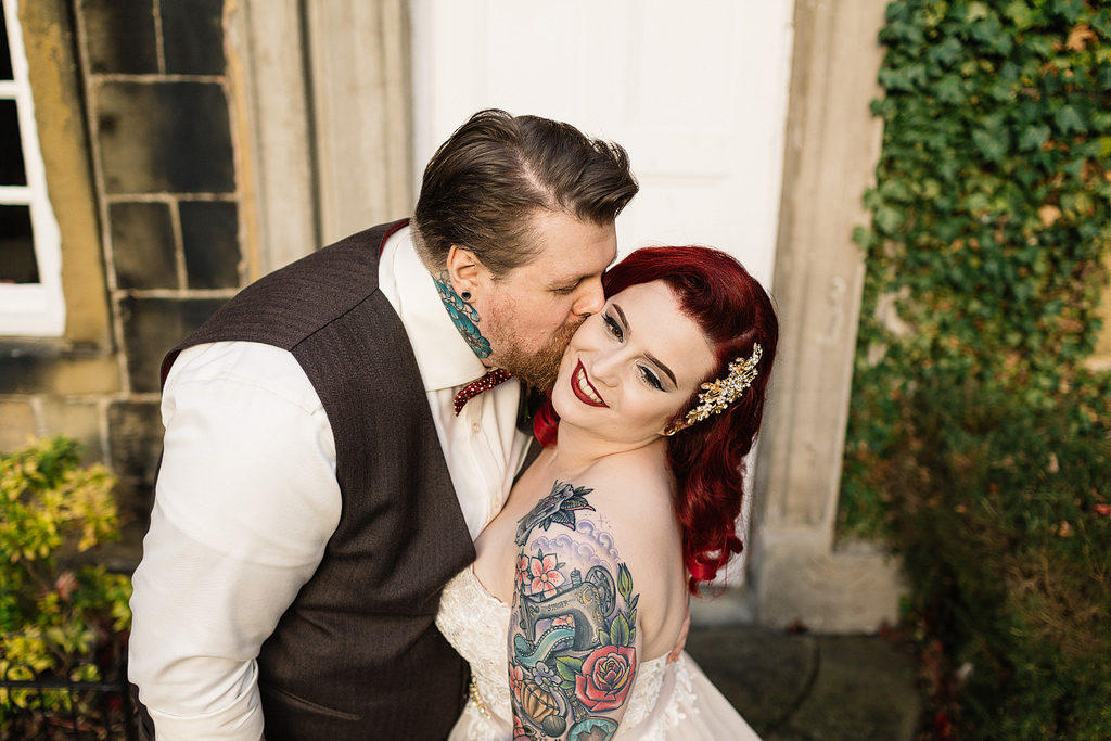 tattoed bride on her wedding day