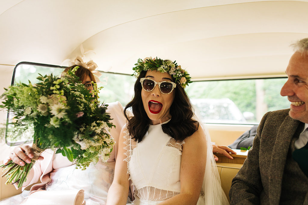 quirky and cool bride at her barn wedding