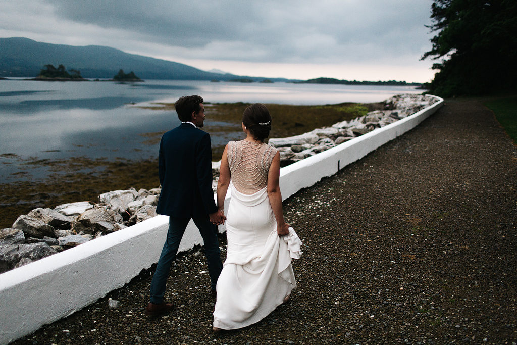 bride and groom by the sea in kenmare