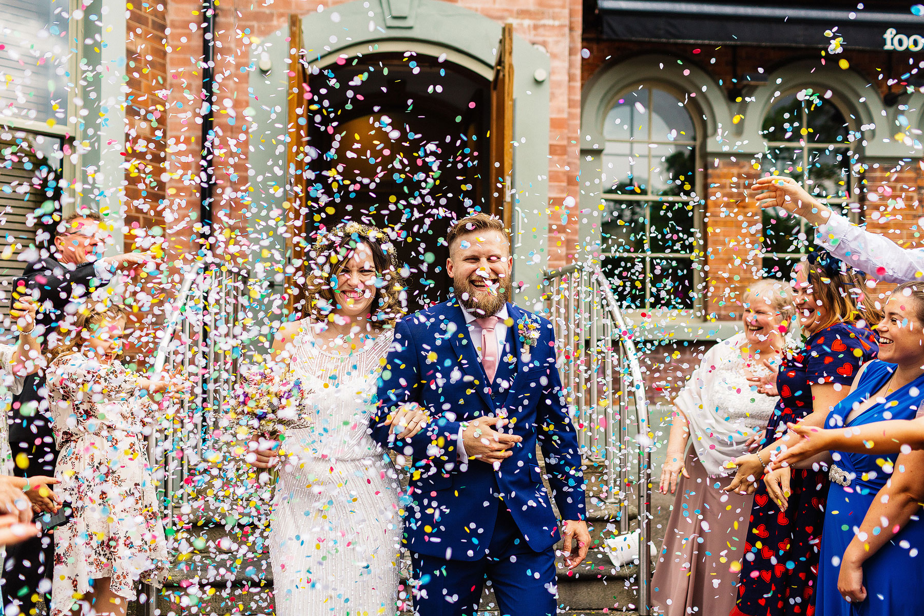 confetti at a leeds wedding with documentary photography