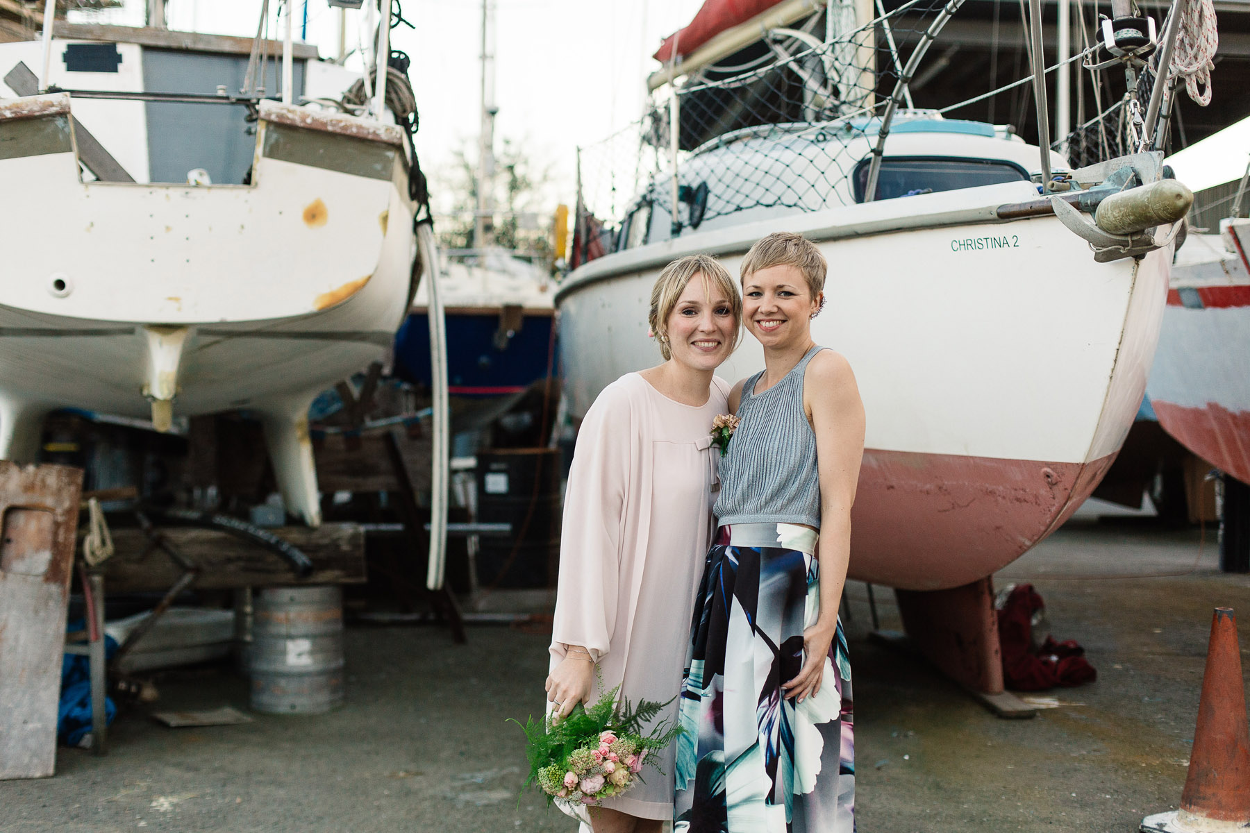 Celine and Paul's informal and fun wedding at Southwark registry office and Greenwich Yacht Club in London.