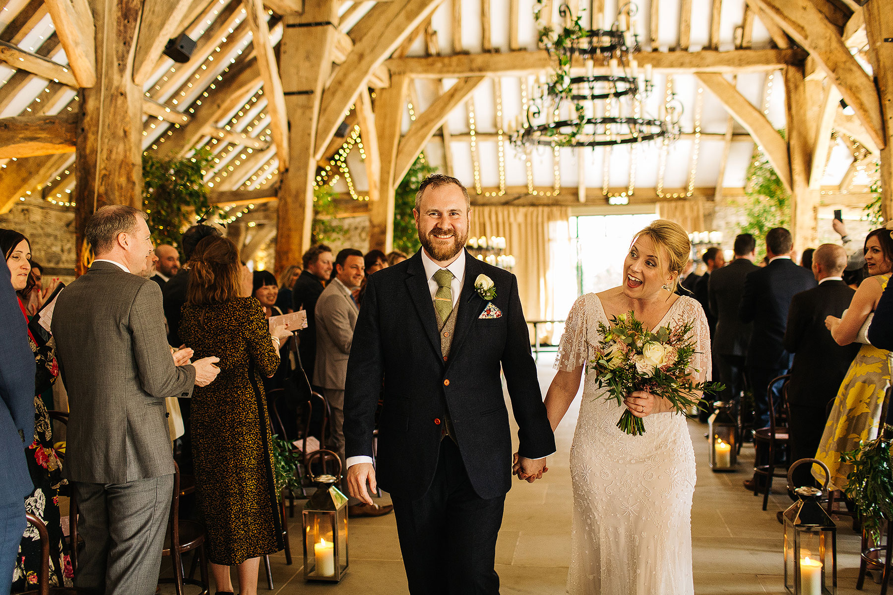 Bride and groom getting married in a Yorkshire Wedding Barn