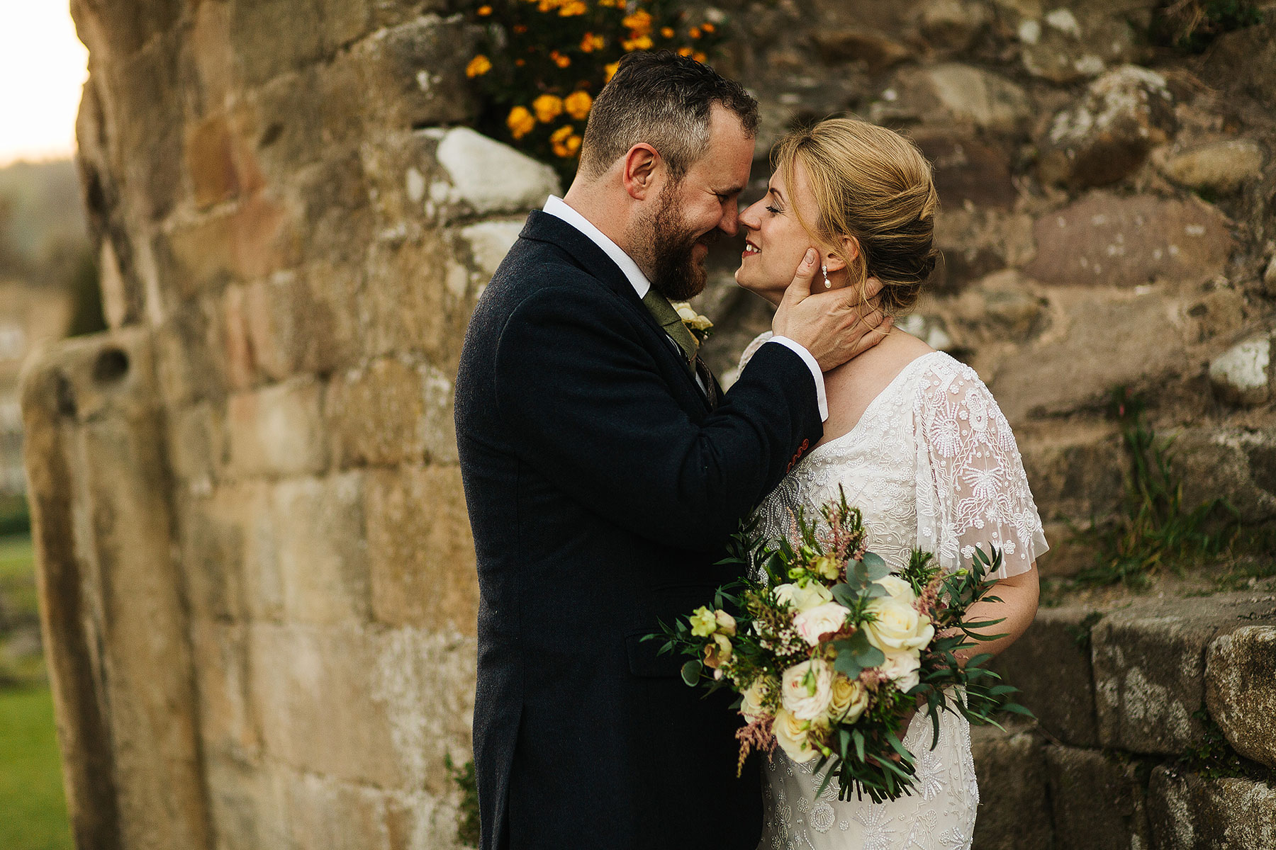 Bride and Groom at The Abbey Ruins in North Yorkshire