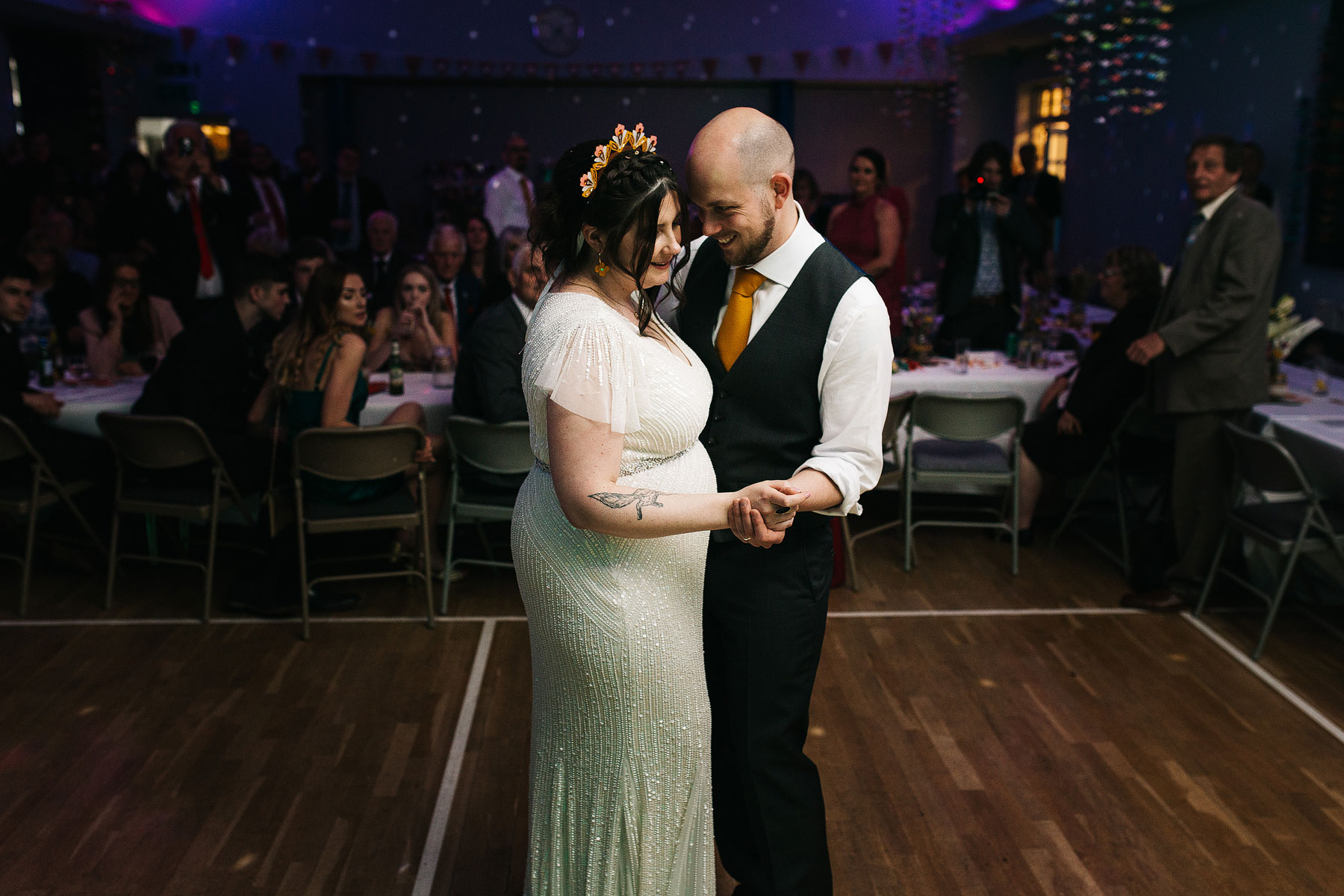 couple having their first dance at thorner victory hall