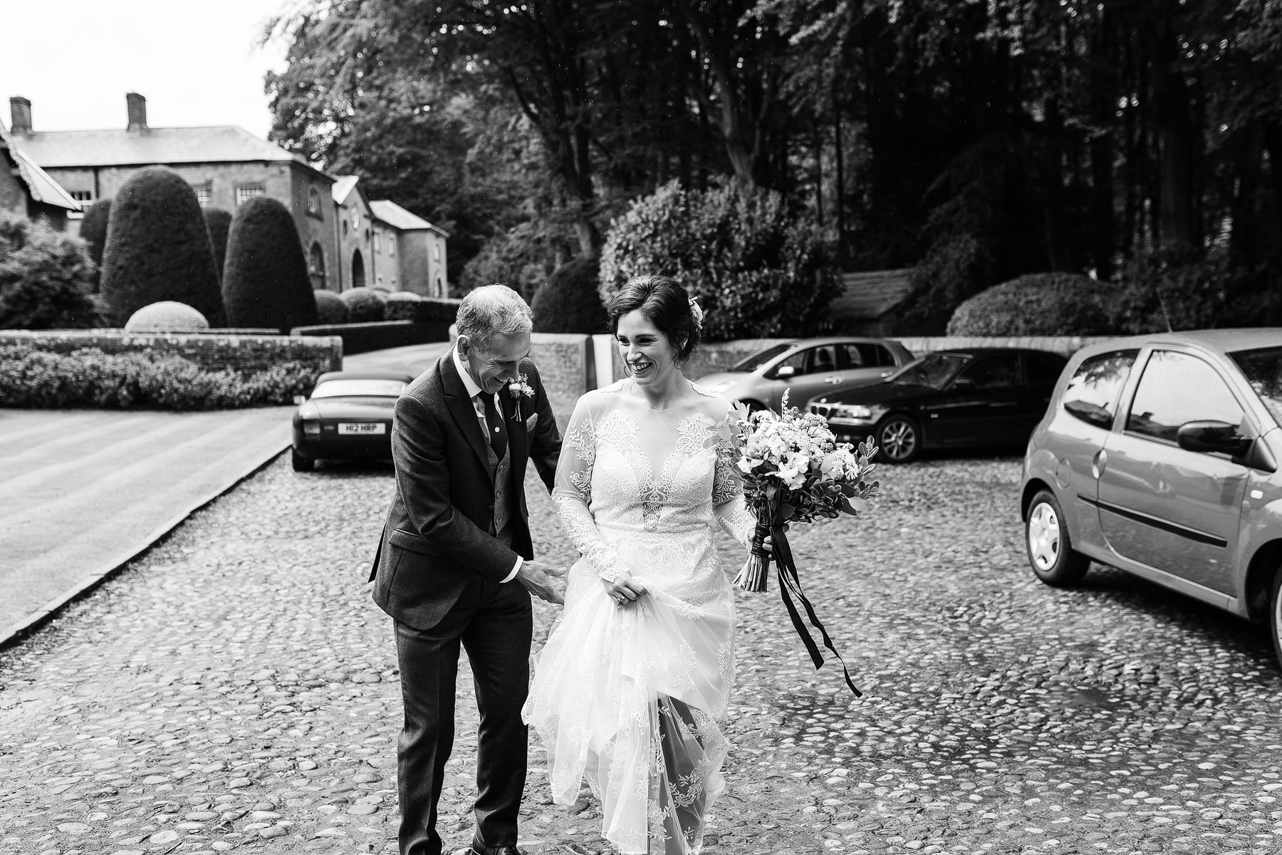 bride arriving at broughton hall