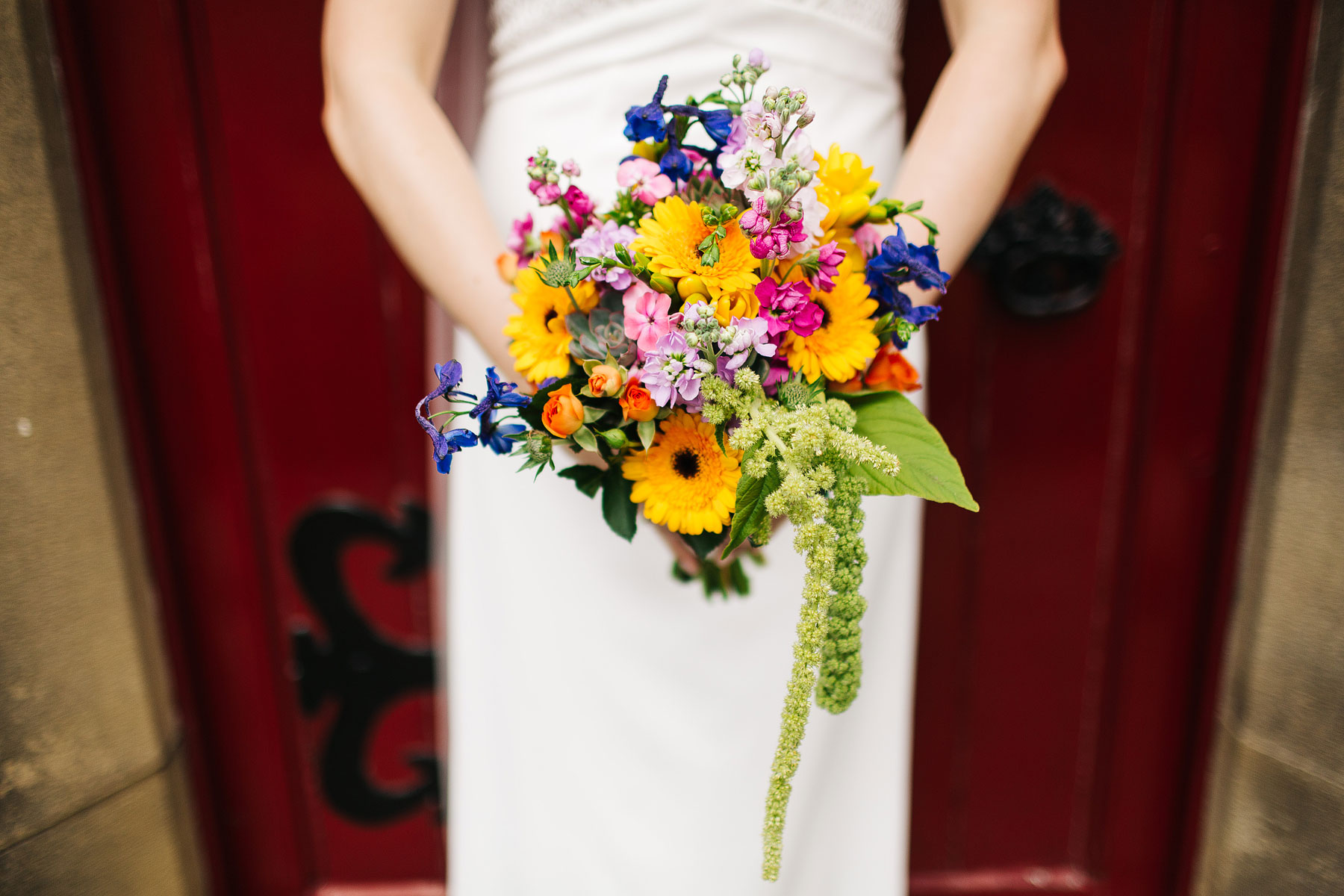 colourful bridal bouquet for skipton wedding