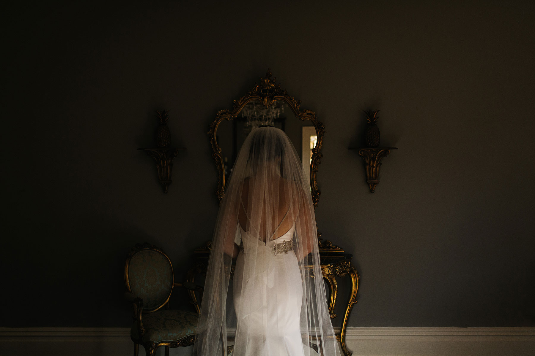 fine art wedding picture of a bride at ellingham hall
