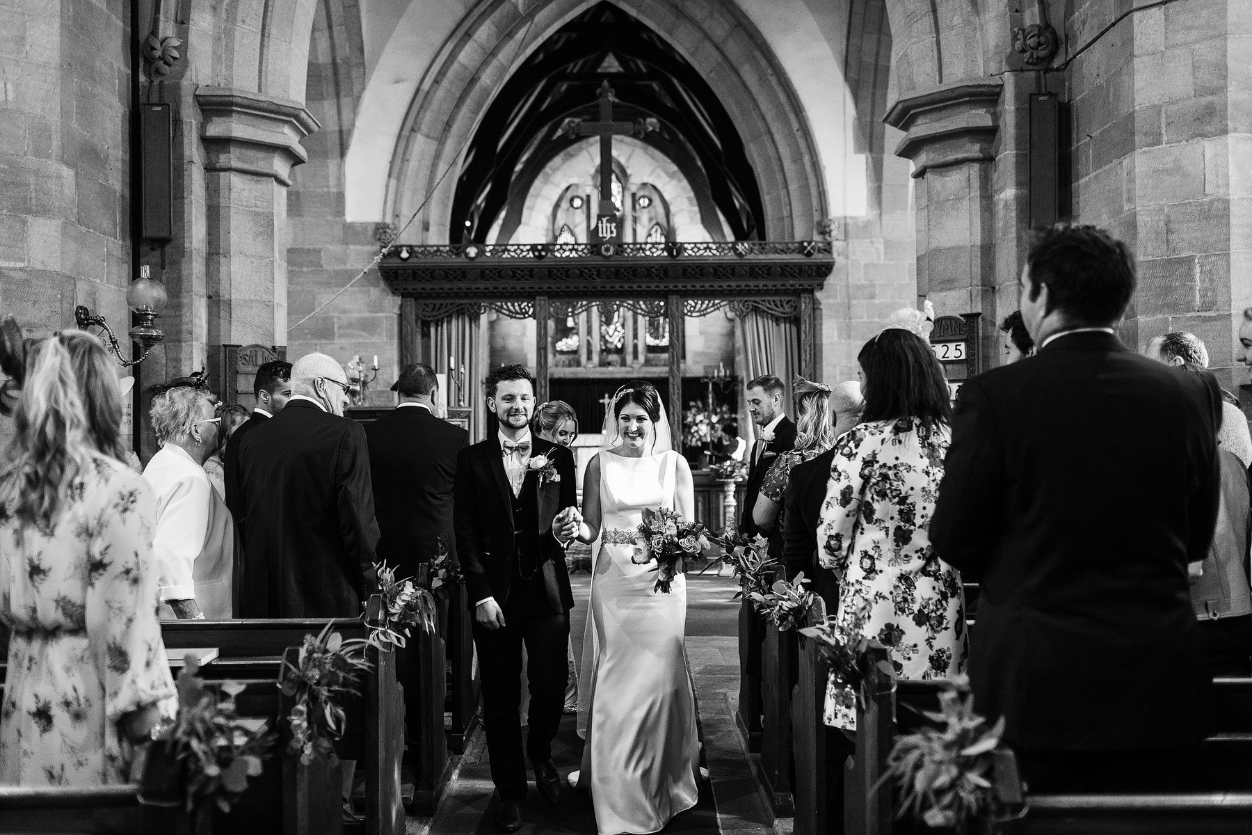 just married in church near newton hall wedding venue