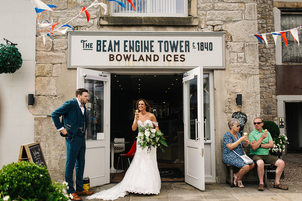 bowland ice cream with a bride and groom