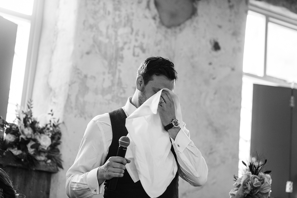 emotional groom at the wedding speeches