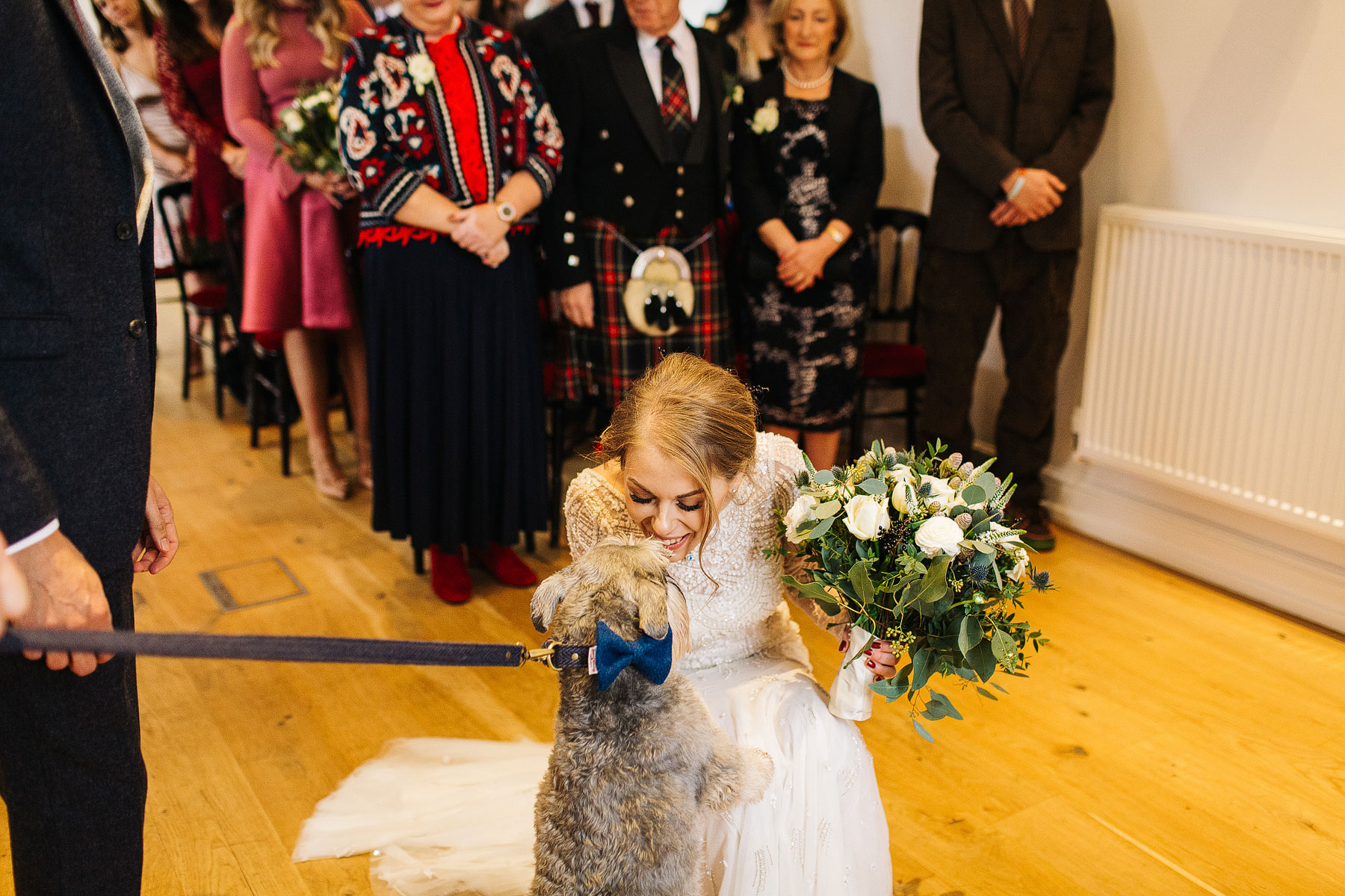 dog sees bride at wedding silverholme manor wedding