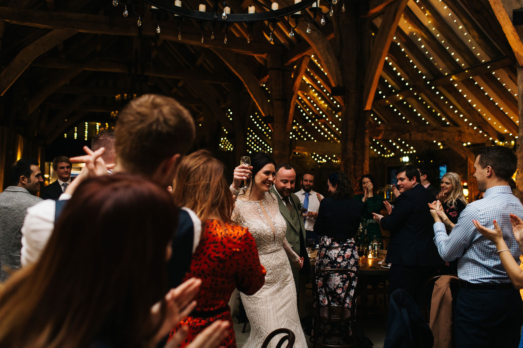 happy bride and groom at their barn wedding
