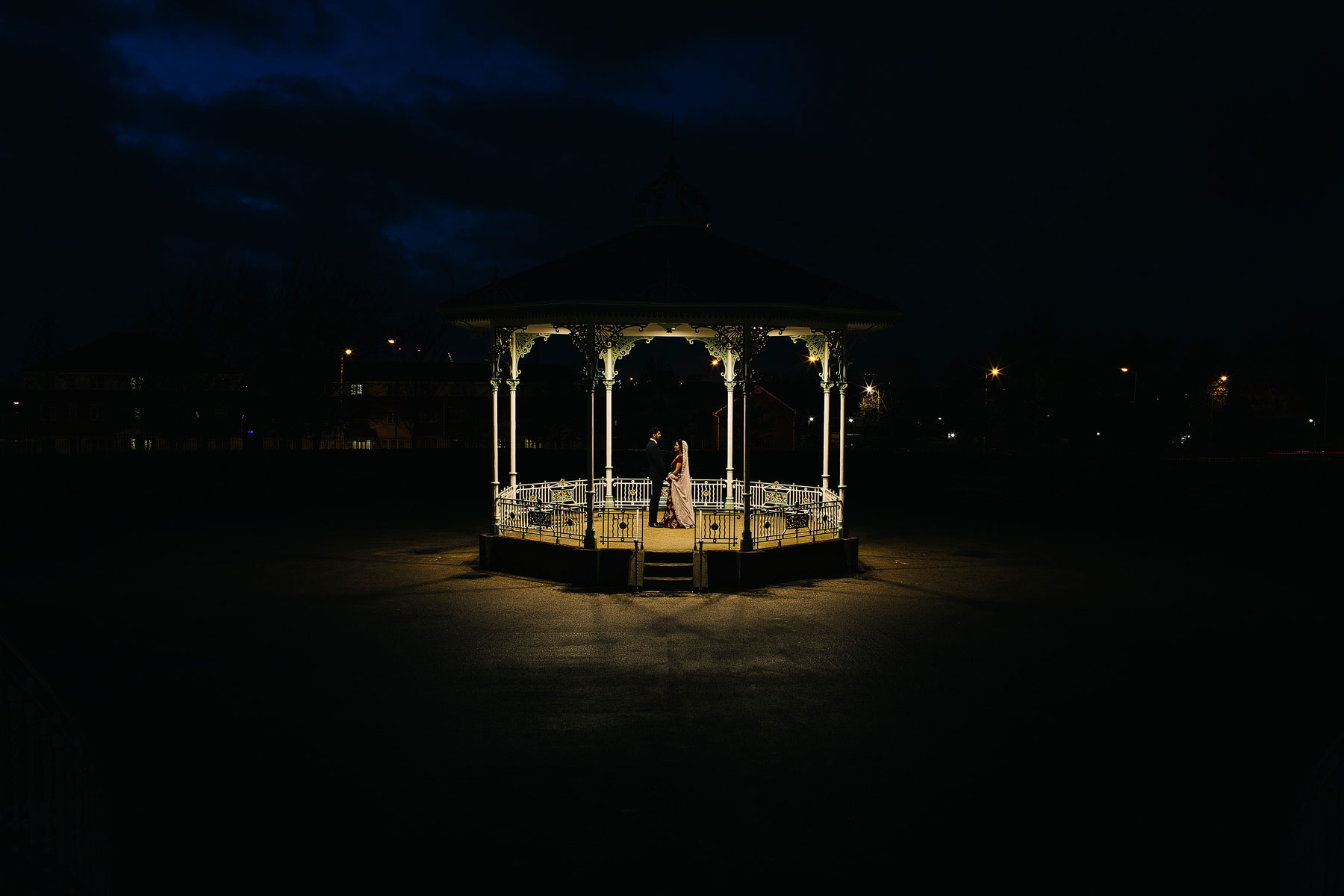 night wedding portraits for a bride and groom