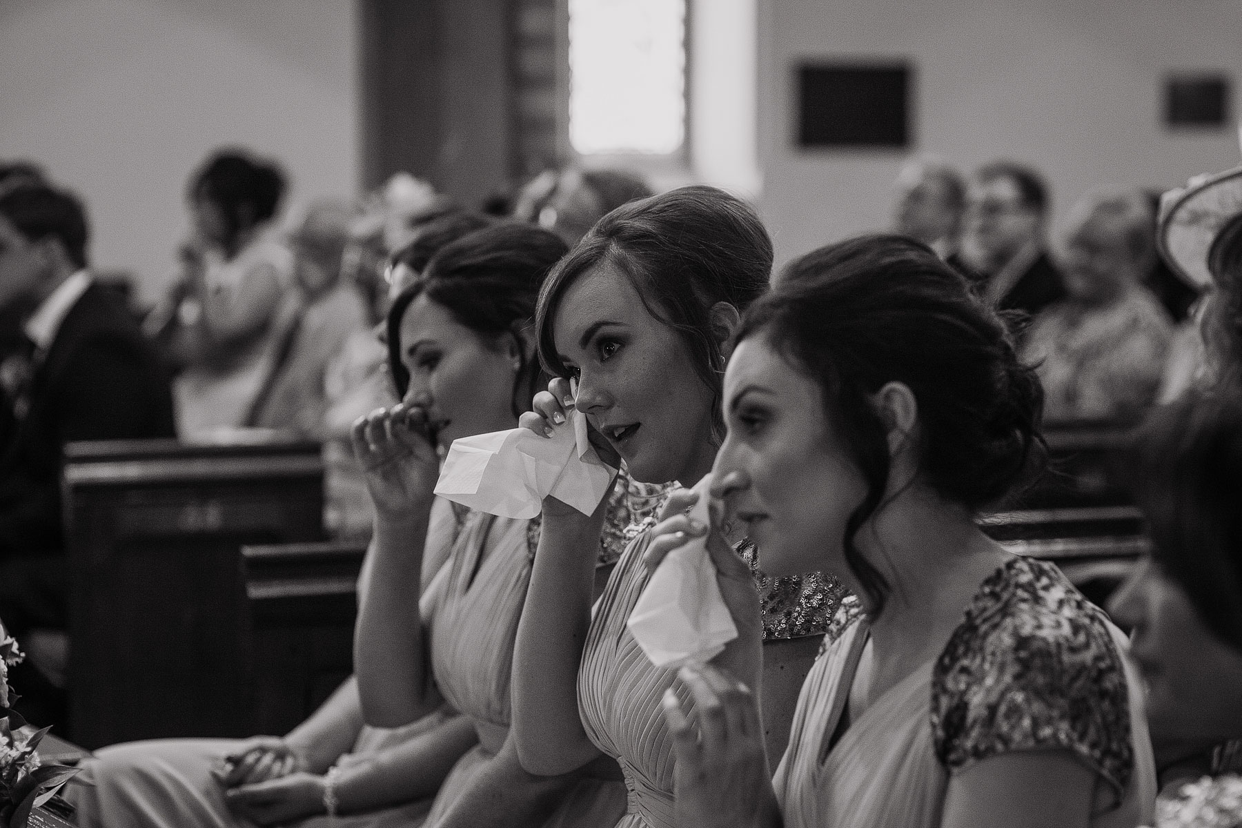 bridemaids crying in a north yorkshire church