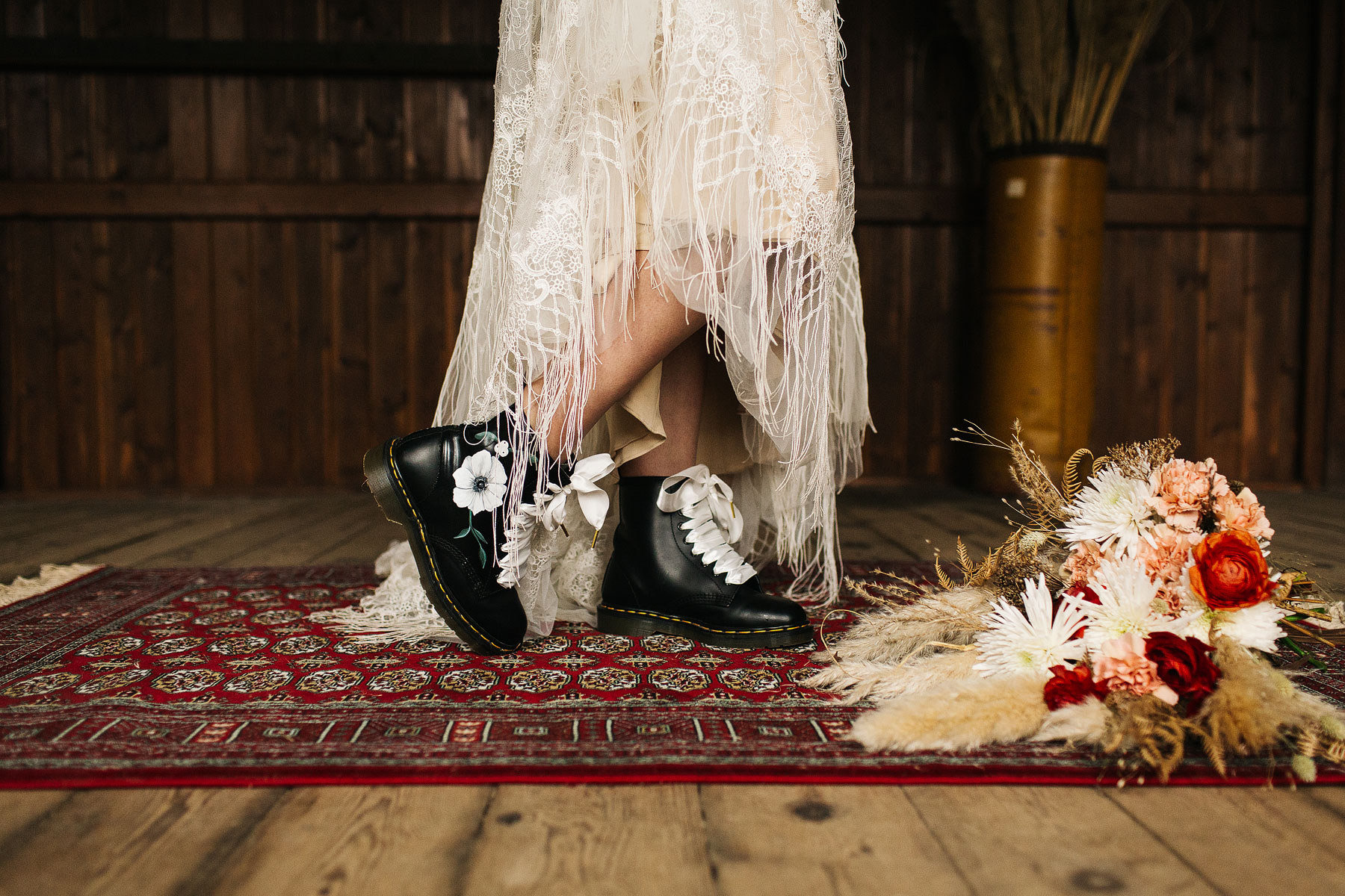 hand painted diy wedding dr martens at hardcastle crags on the national trust site