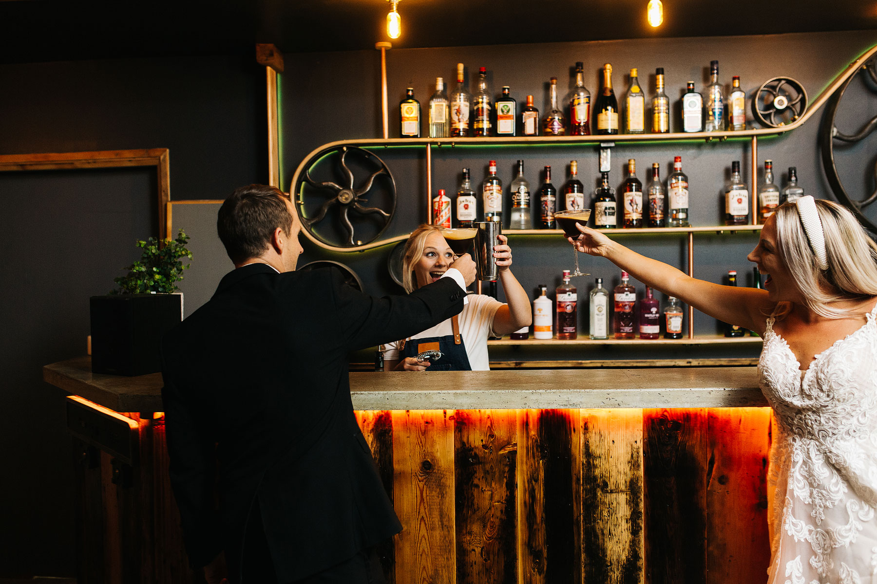 cool bar ideas with a bride and groom