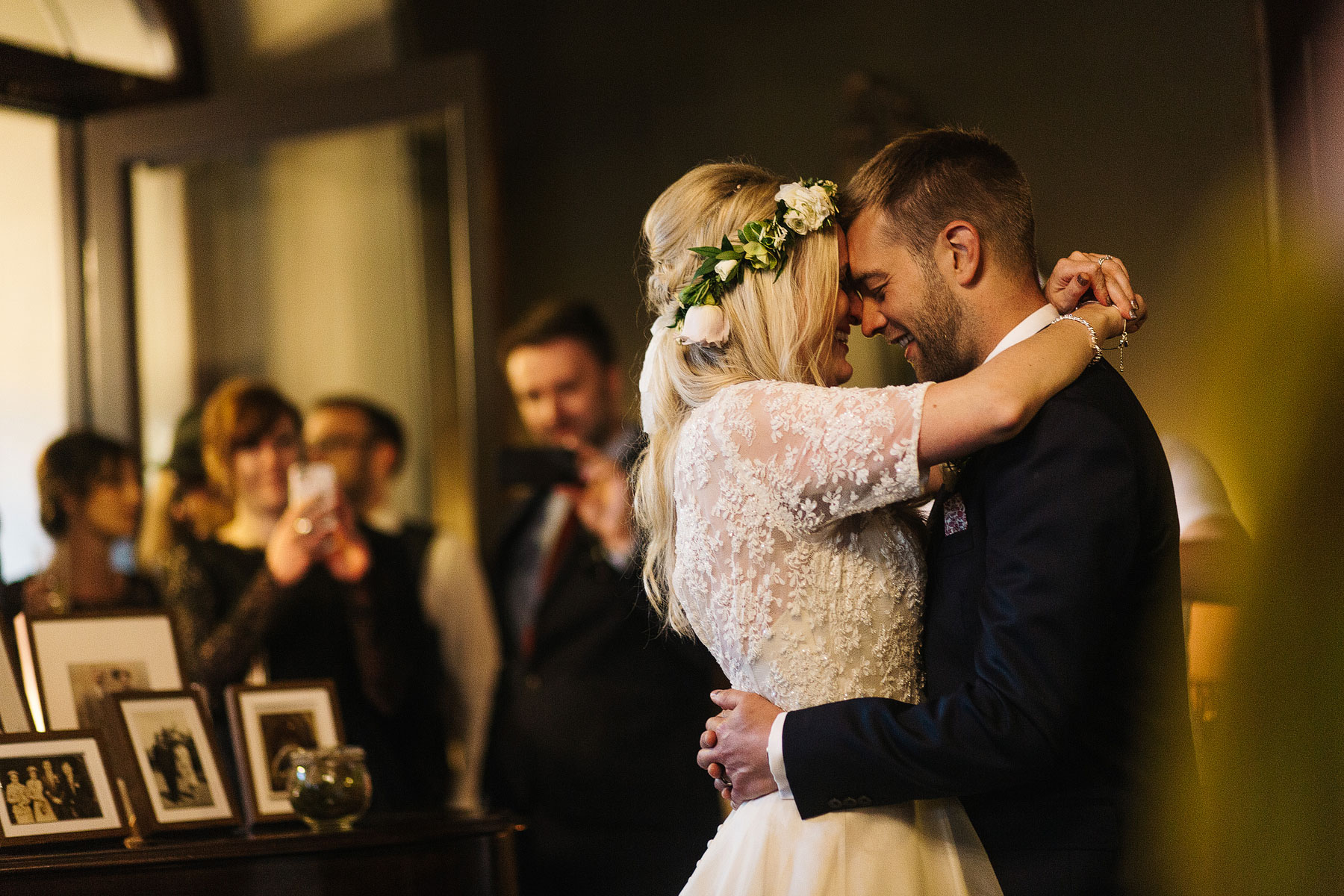 bride and grooms first dance at ellingham hall in northumberland