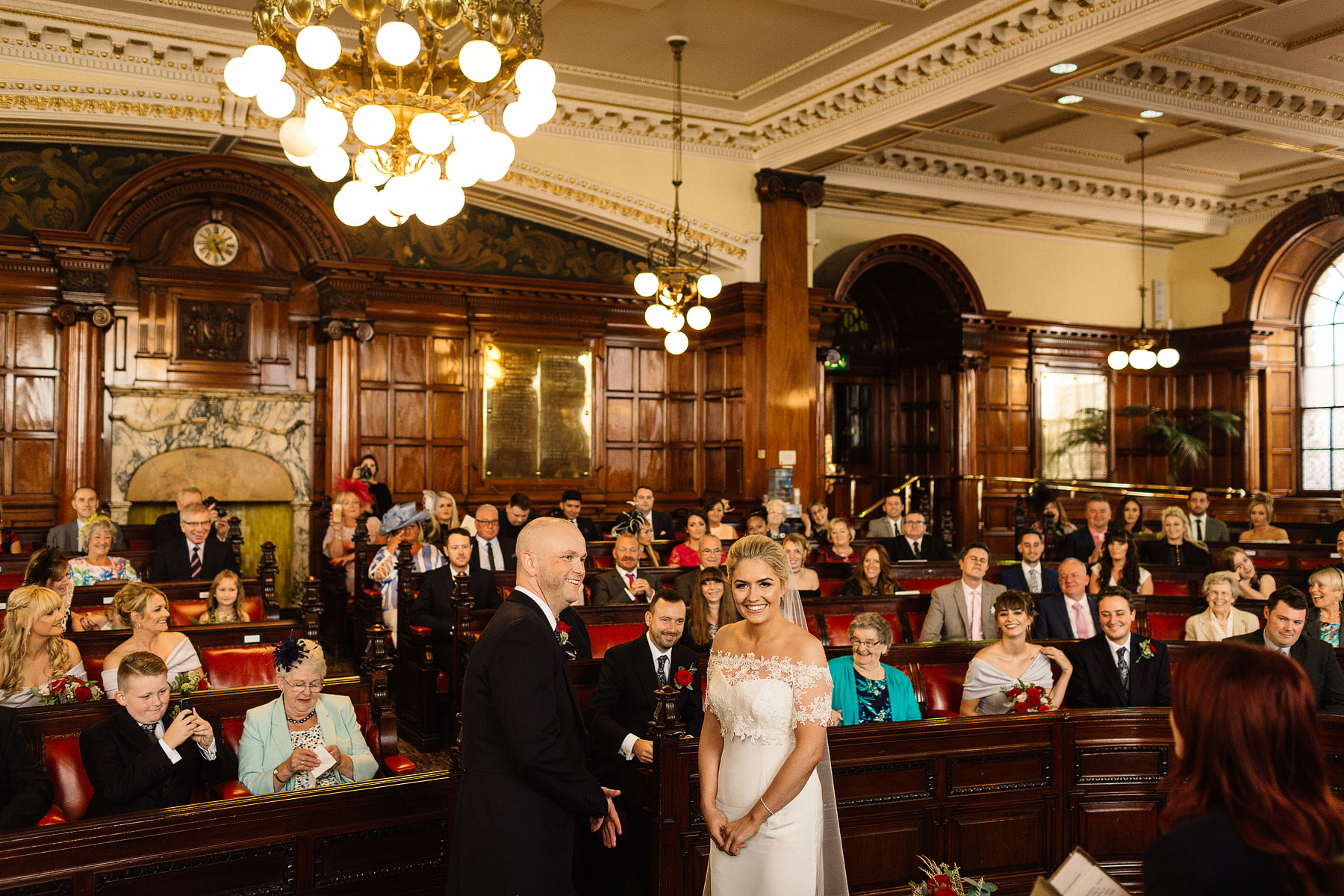 bride and groom getting married at liverpool town hall