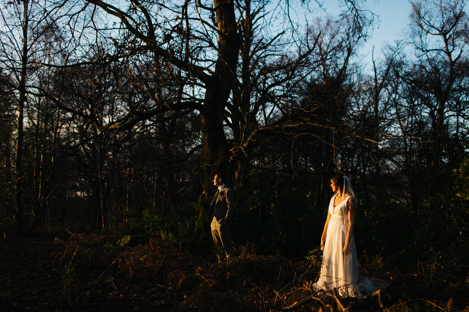 Autumn Wedding at Browsholme Hall bride and groom in the woods 