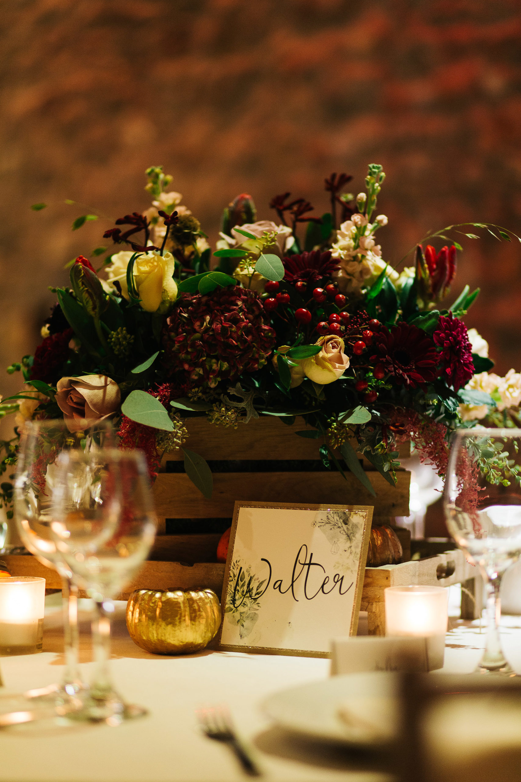 Autumn Wedding at Browsholme Hall Table Decorations 