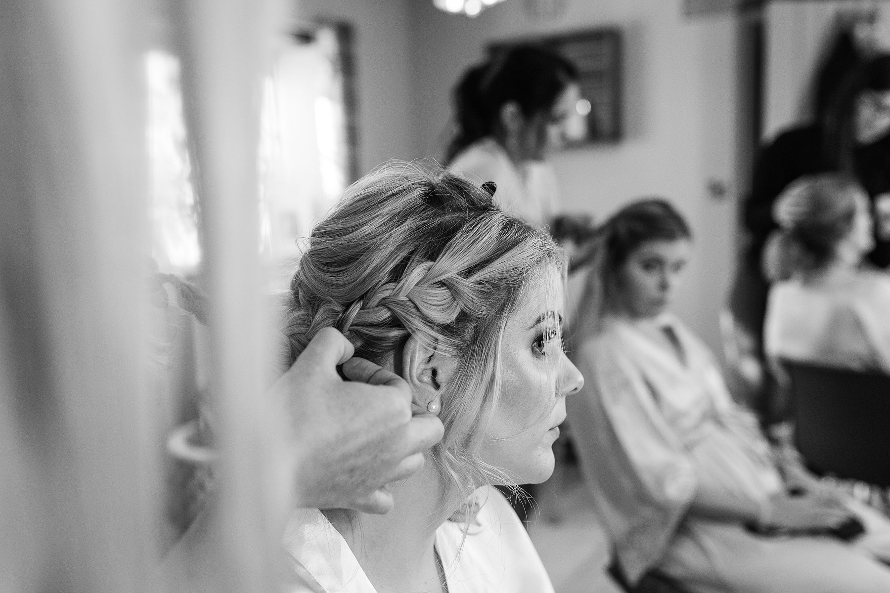 bride getting ready for her wedding at blackwell grange