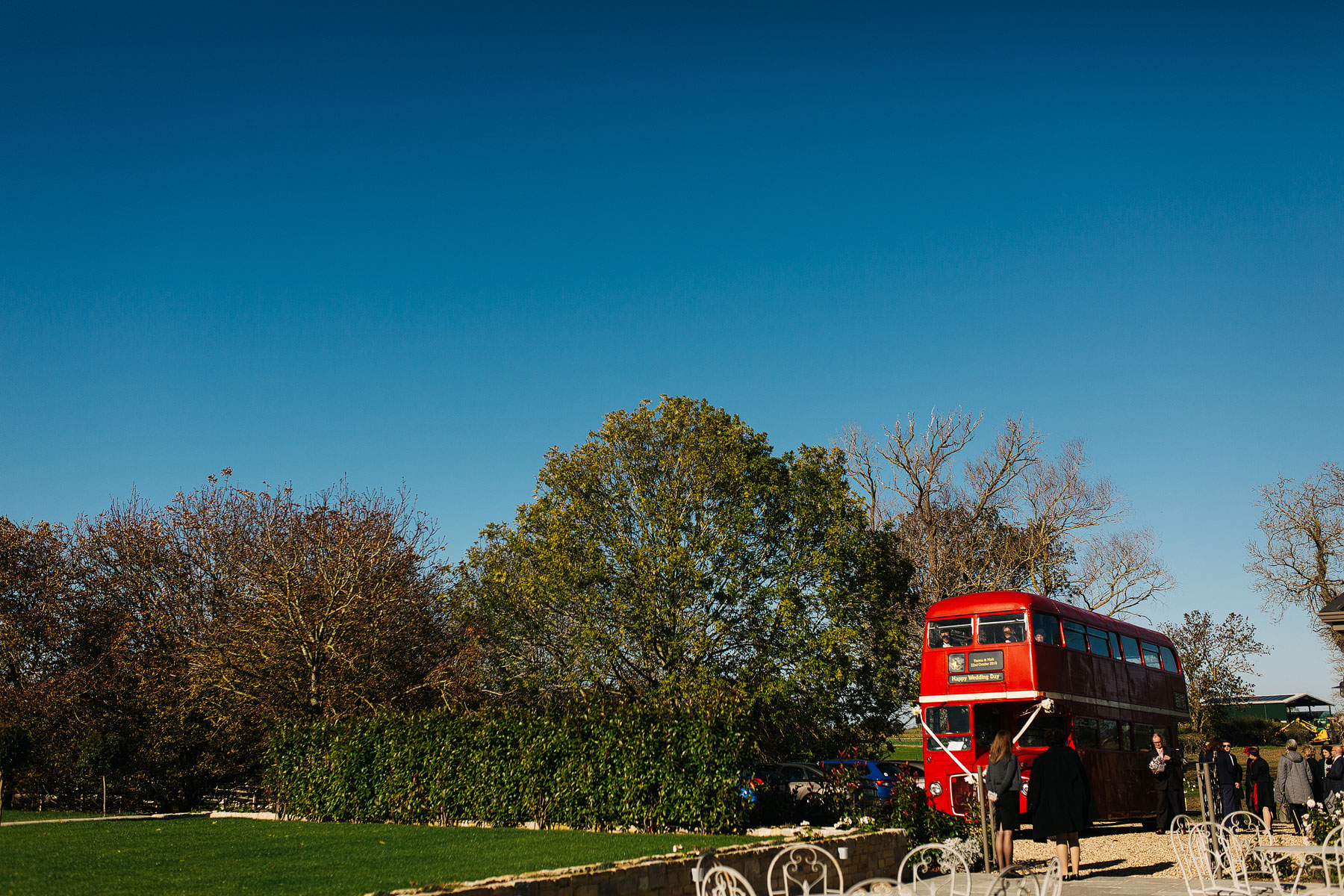 a funky london wedding bus for wedding guests at blackwell grange