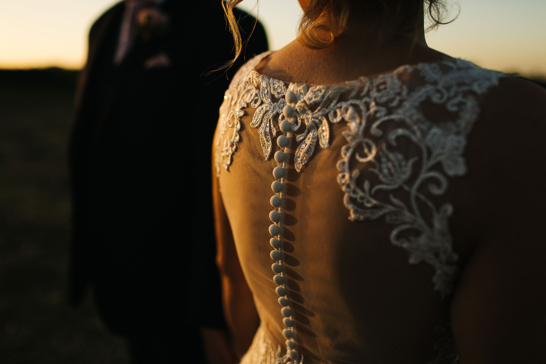 natural golden light on a wedding dress