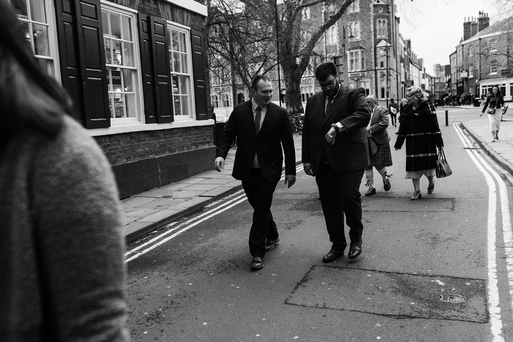 Groomsmen walking to York Wedding 
