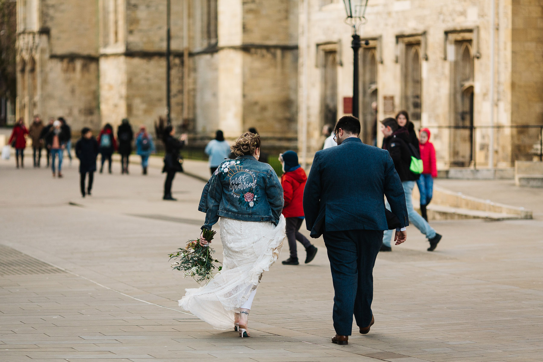 Bride wearing denim jacket in York 
