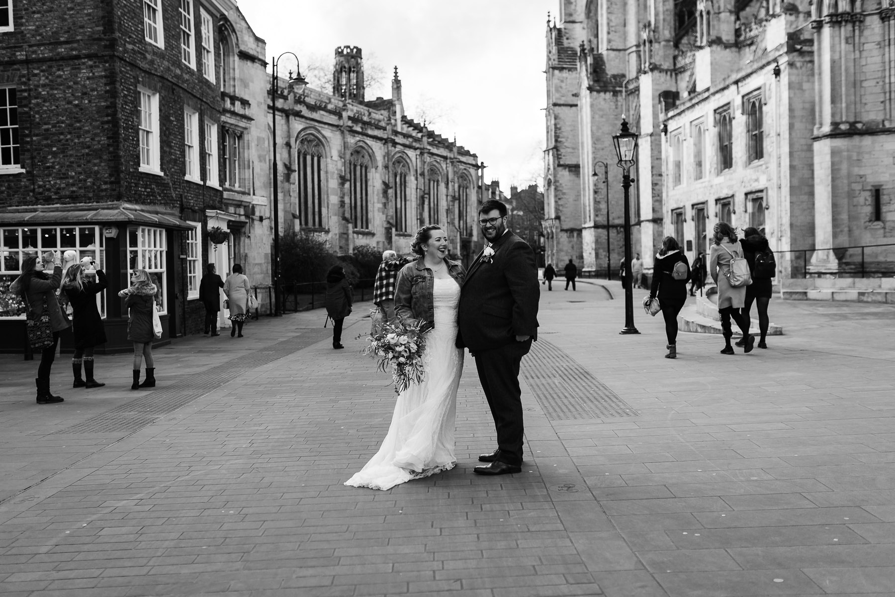 York Wedding couple outside York Minster 