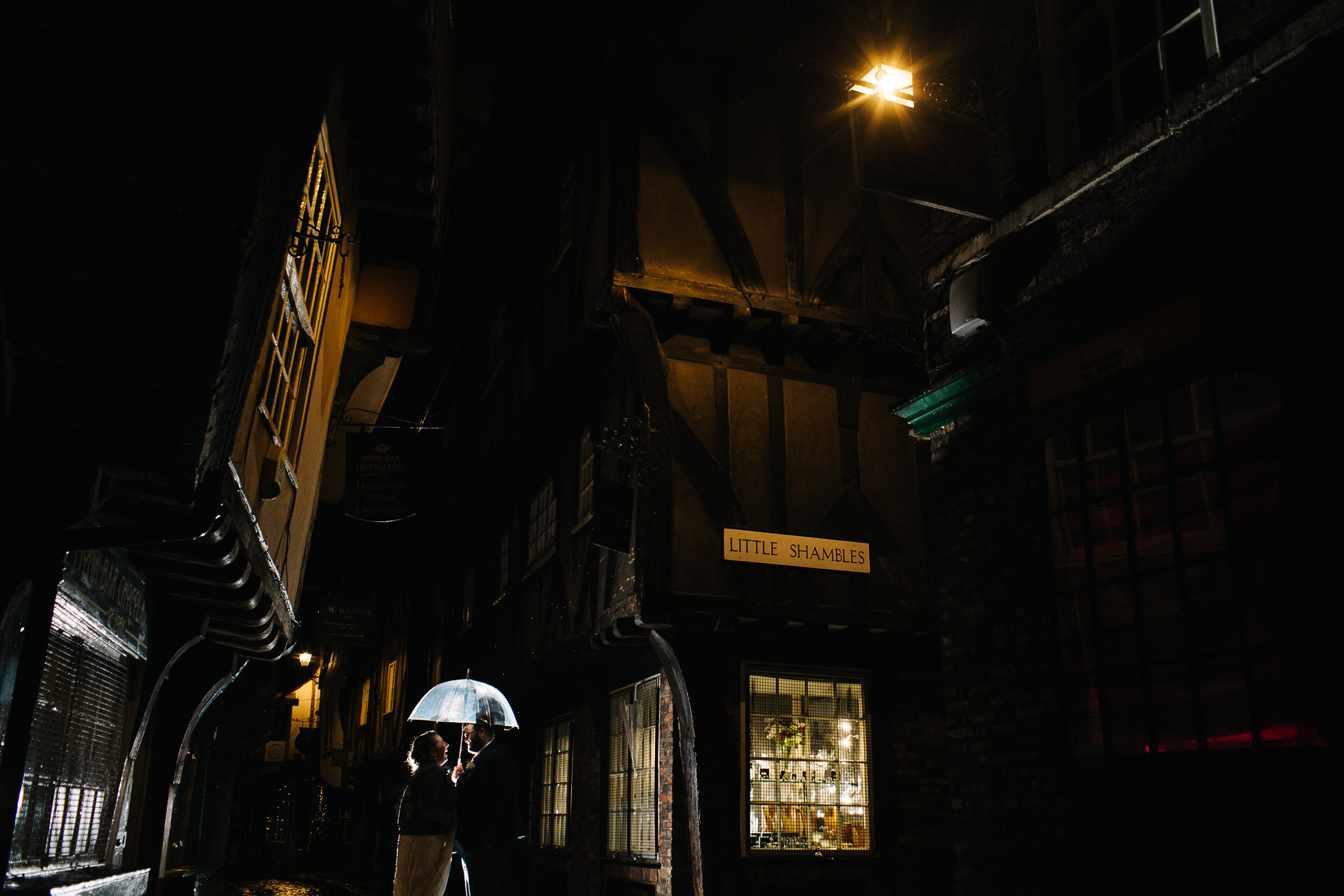 Bride and groom at the shambles in York