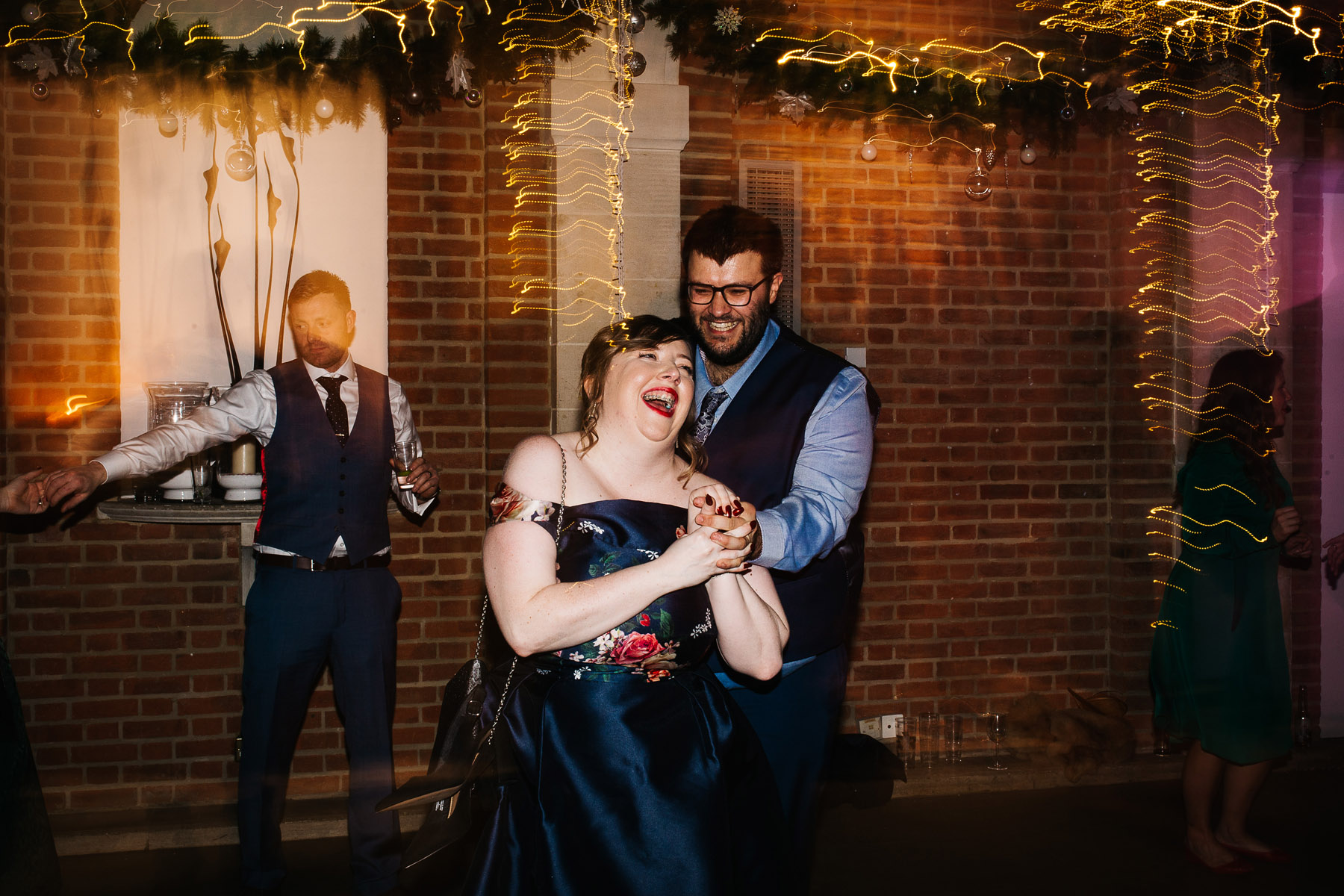 Couple dancing at a winter wedding 