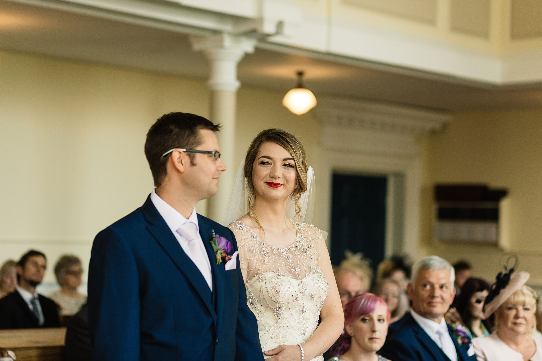 bride and groom in fulneck church