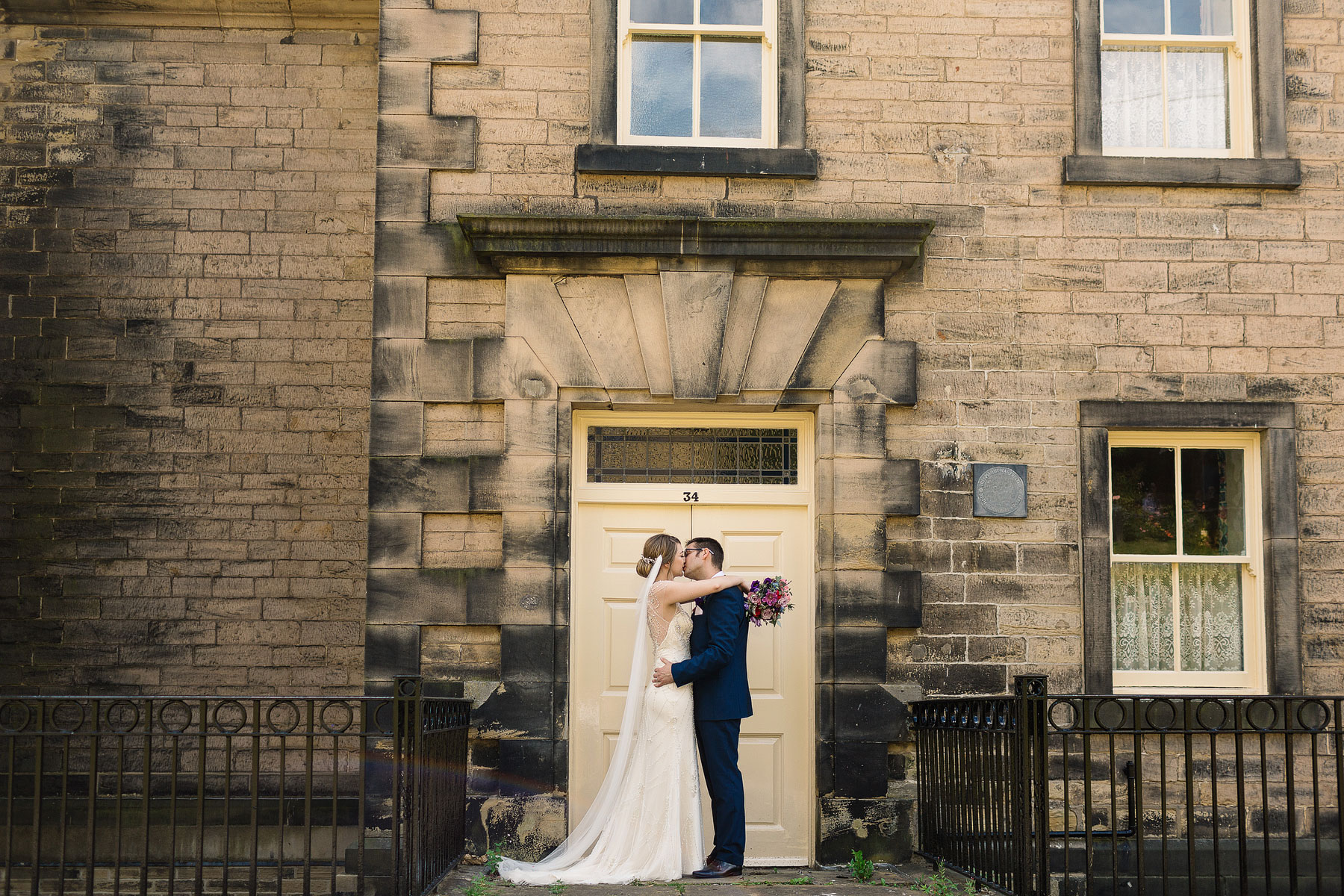 bride and groom at fulneck church