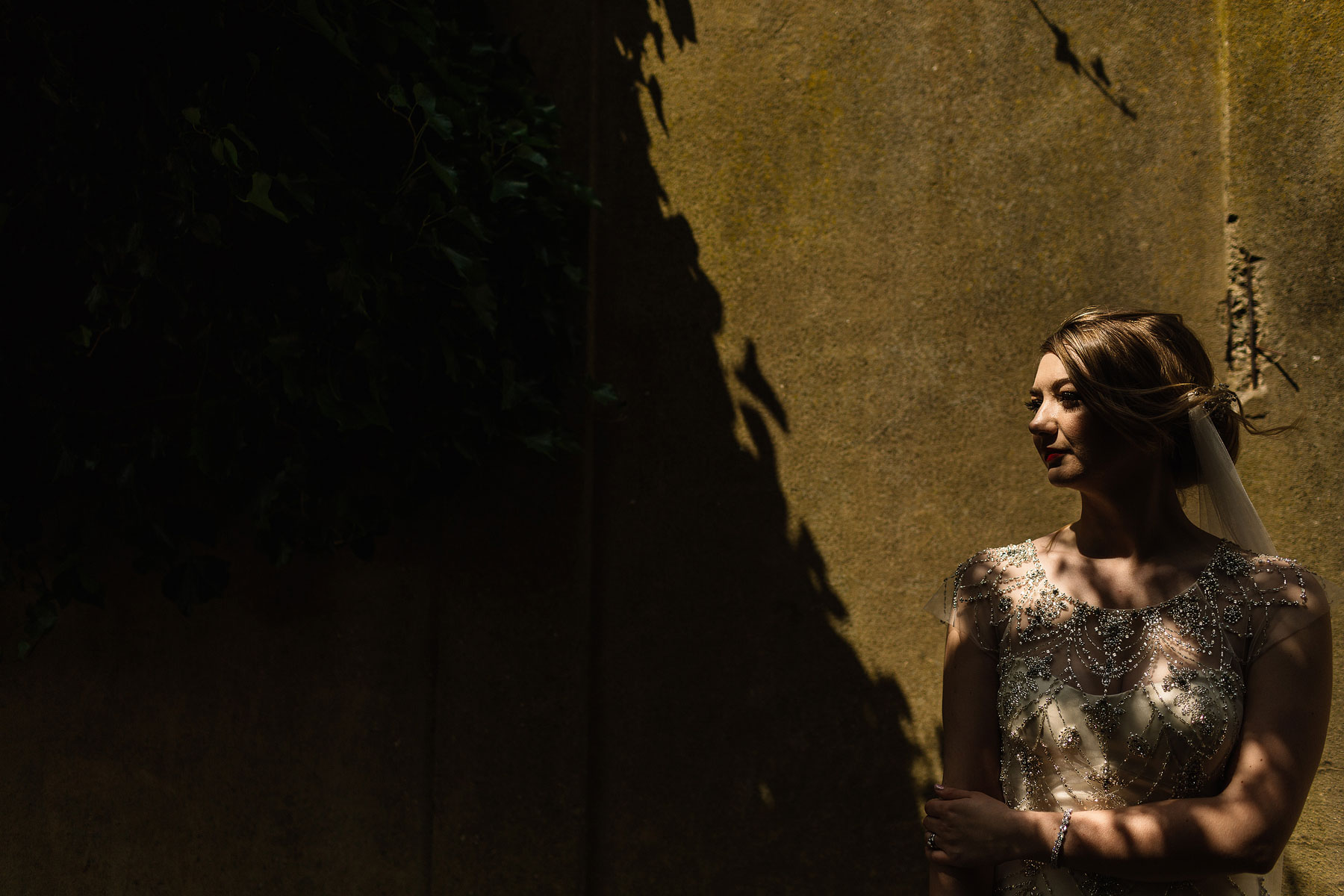 bride in beautiful light at bowcliffe hall wedding venue