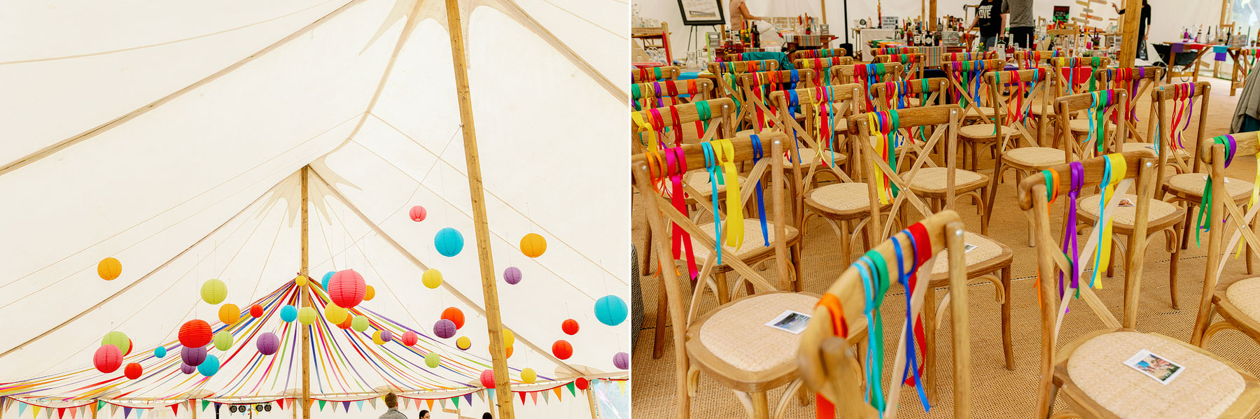 glamping yorkshire colourful wedding in a marquee