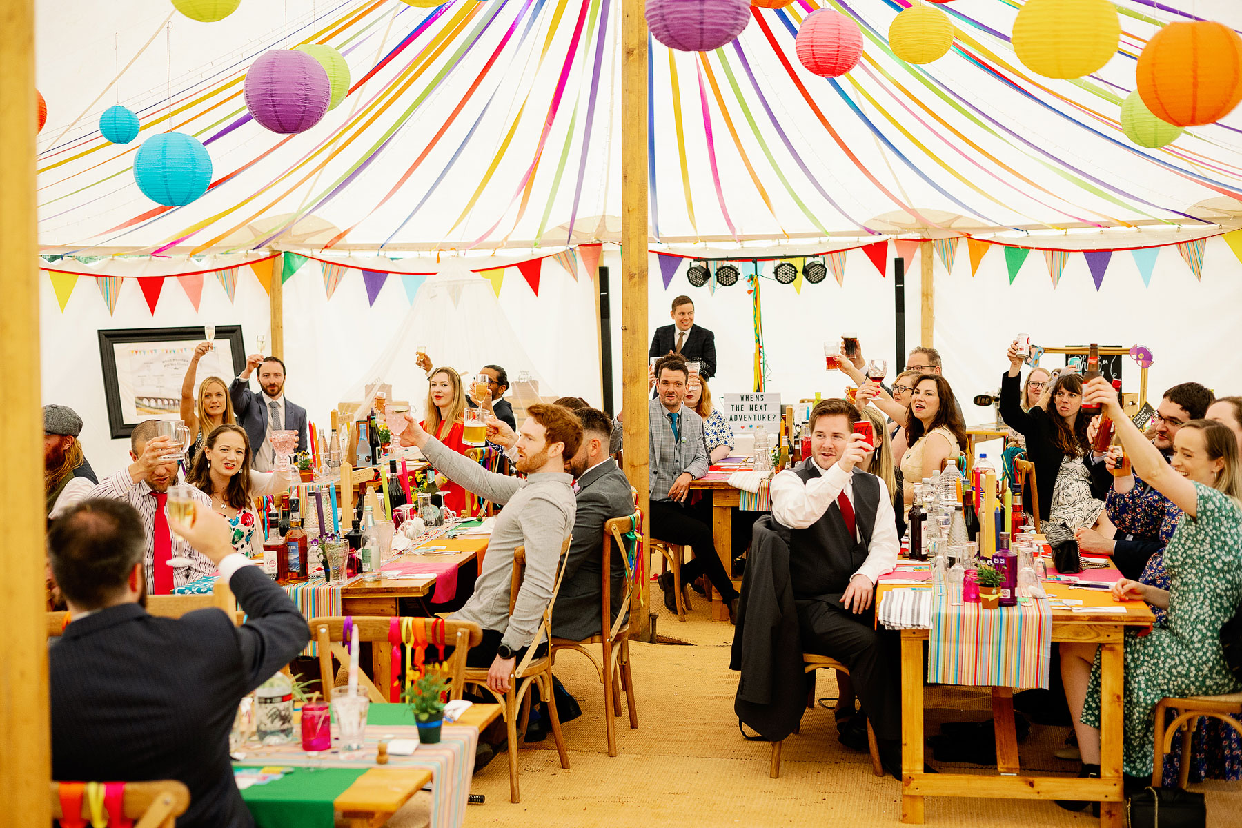 colourful wedding in a marquee in yorkshire
