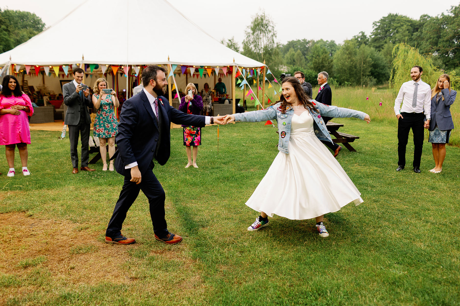 colourful wedding in a marquee in yorkshire