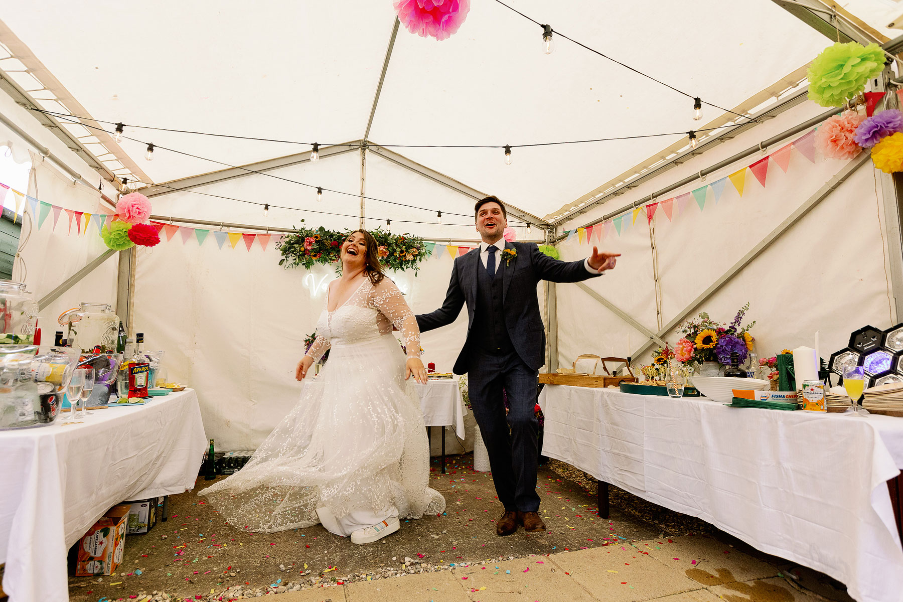 first dance in a colourful marquee in a garden in horsforth