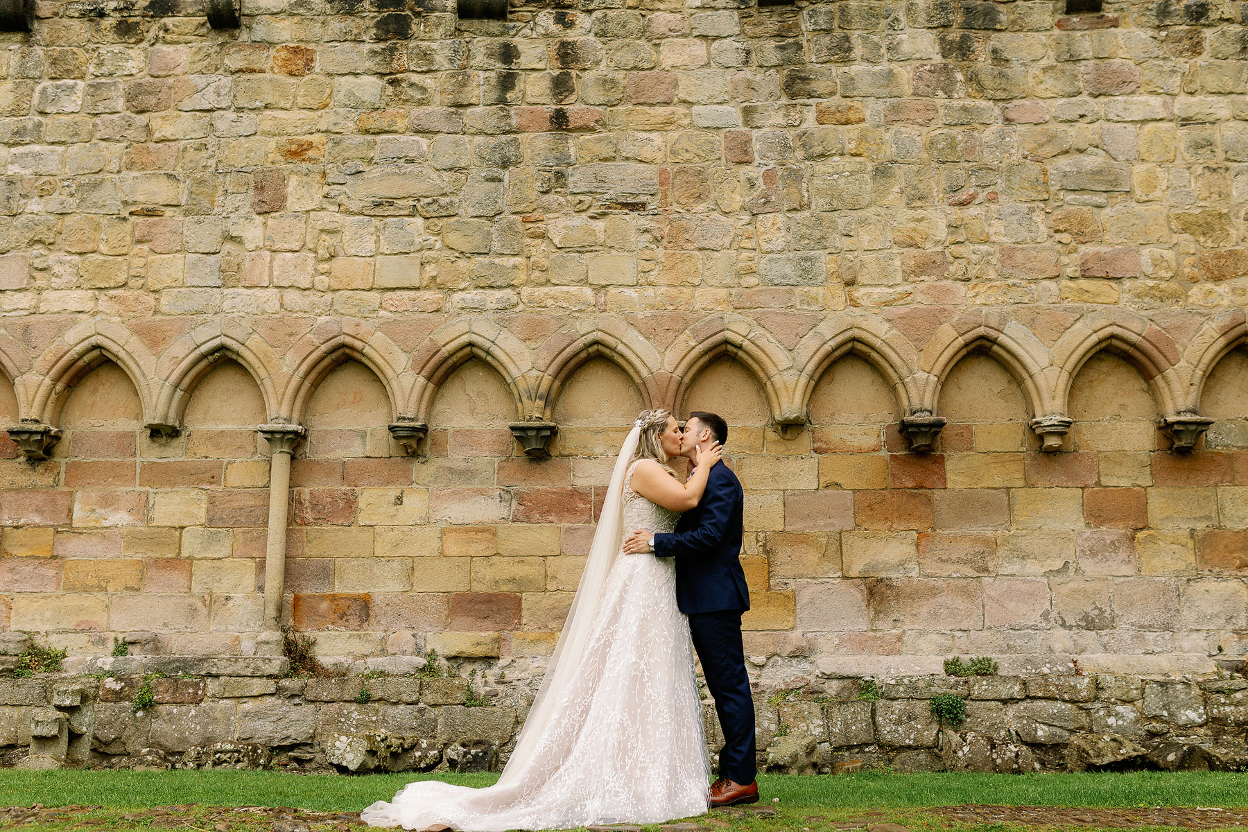 bride and groom at bolton abbey in north yorkshire