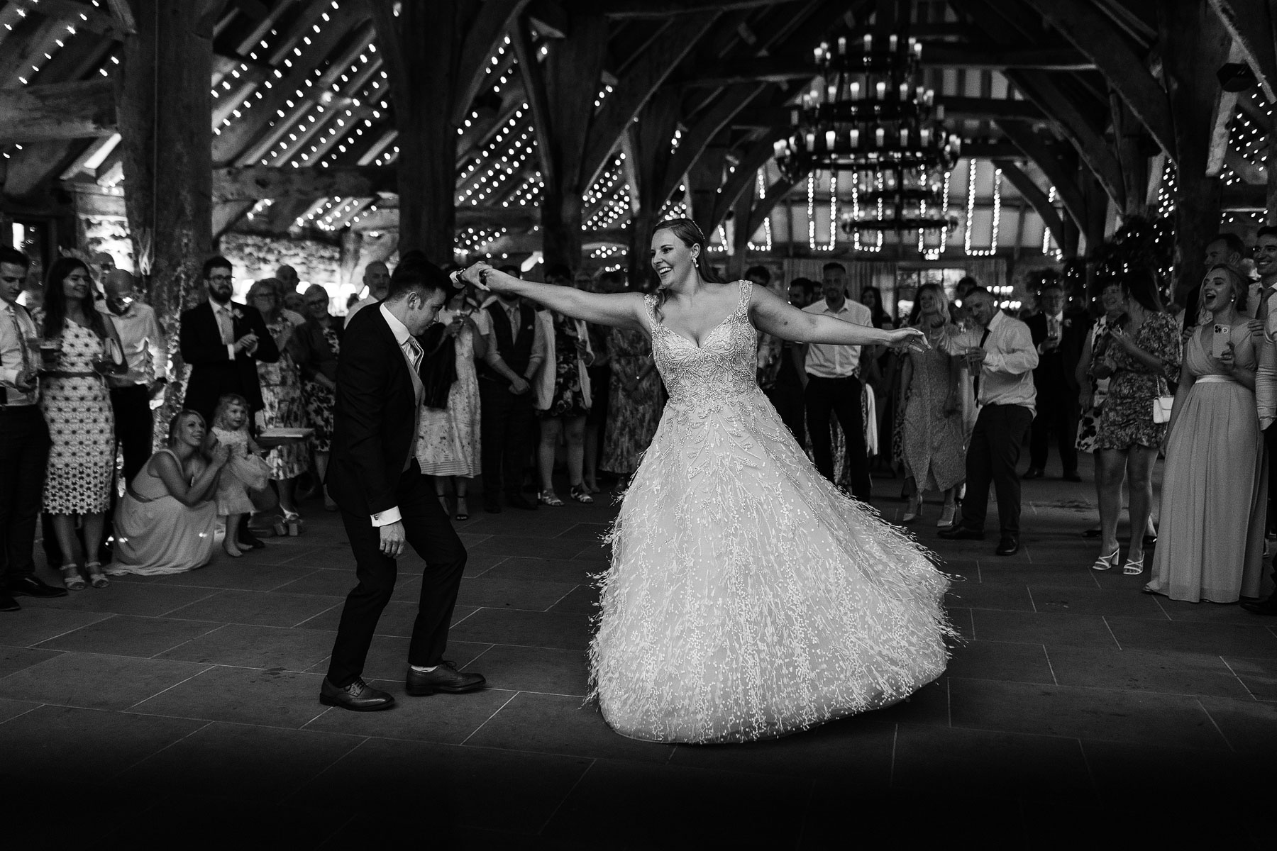 first dance at bolton abbey with bride wearing justin aleander from the harrgotae wedding lounge