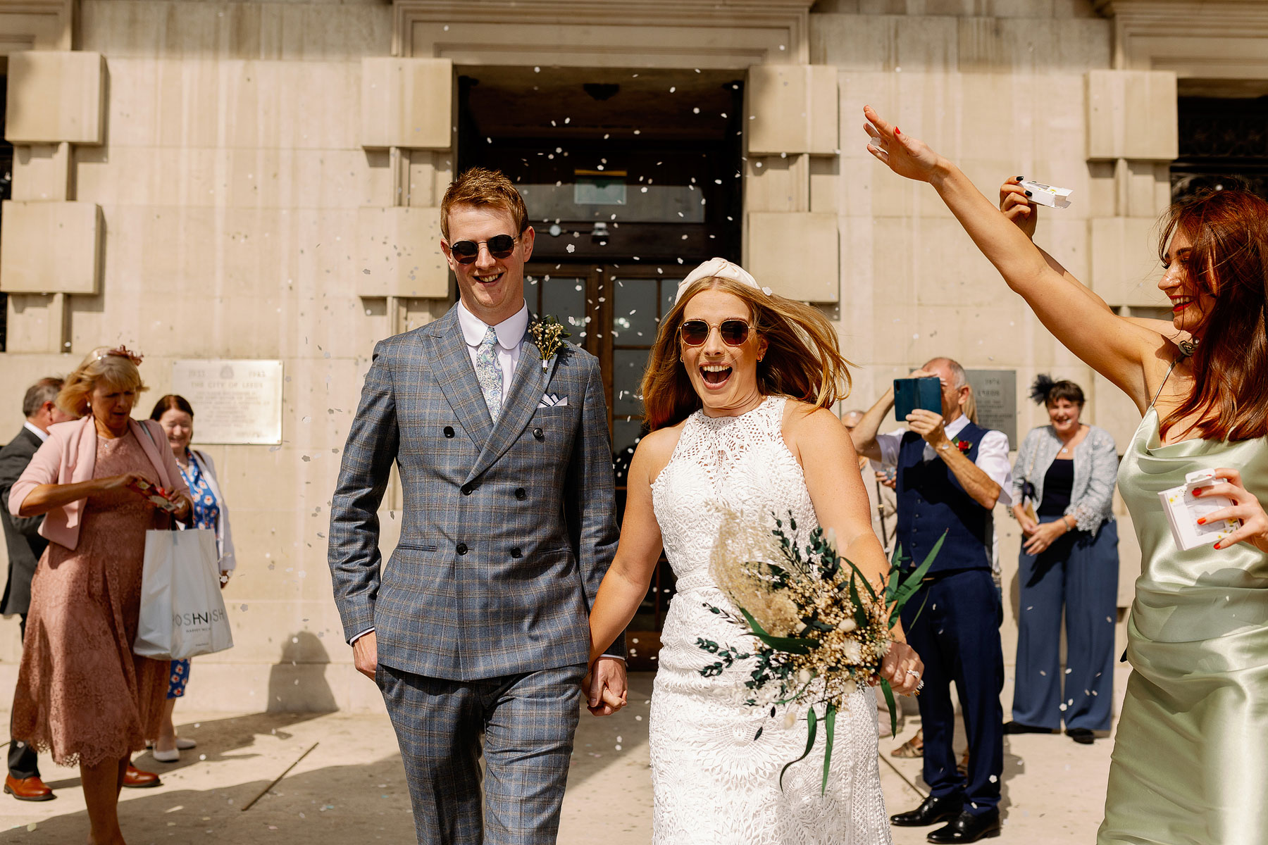 a sun filled confetti photograph at Leeds Civic Hall
