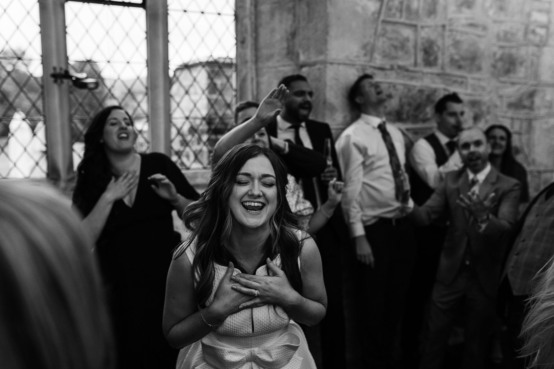 bride dancing at her wedding in yorkshire