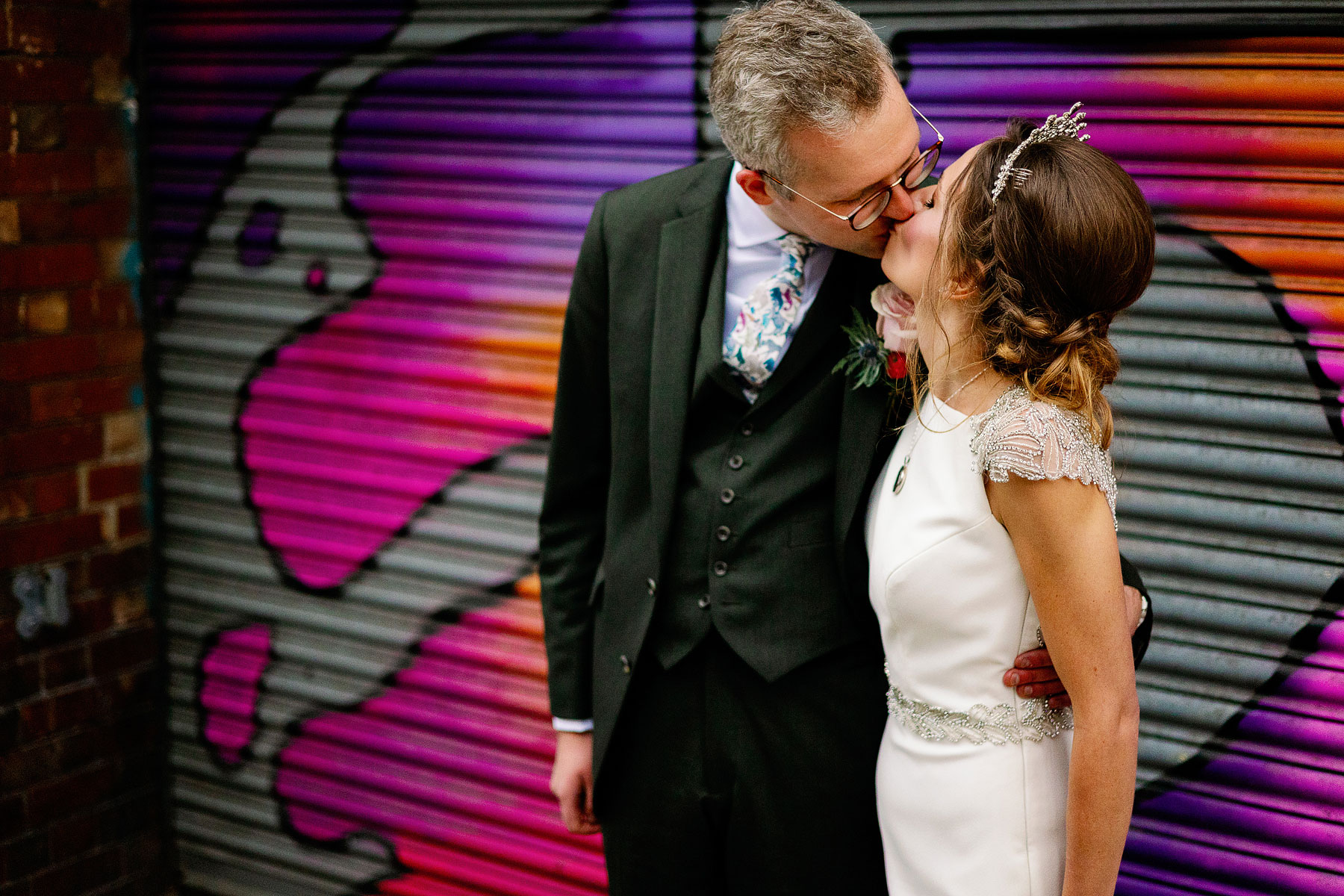 leeds industrial wedding photos of a bride and grppm