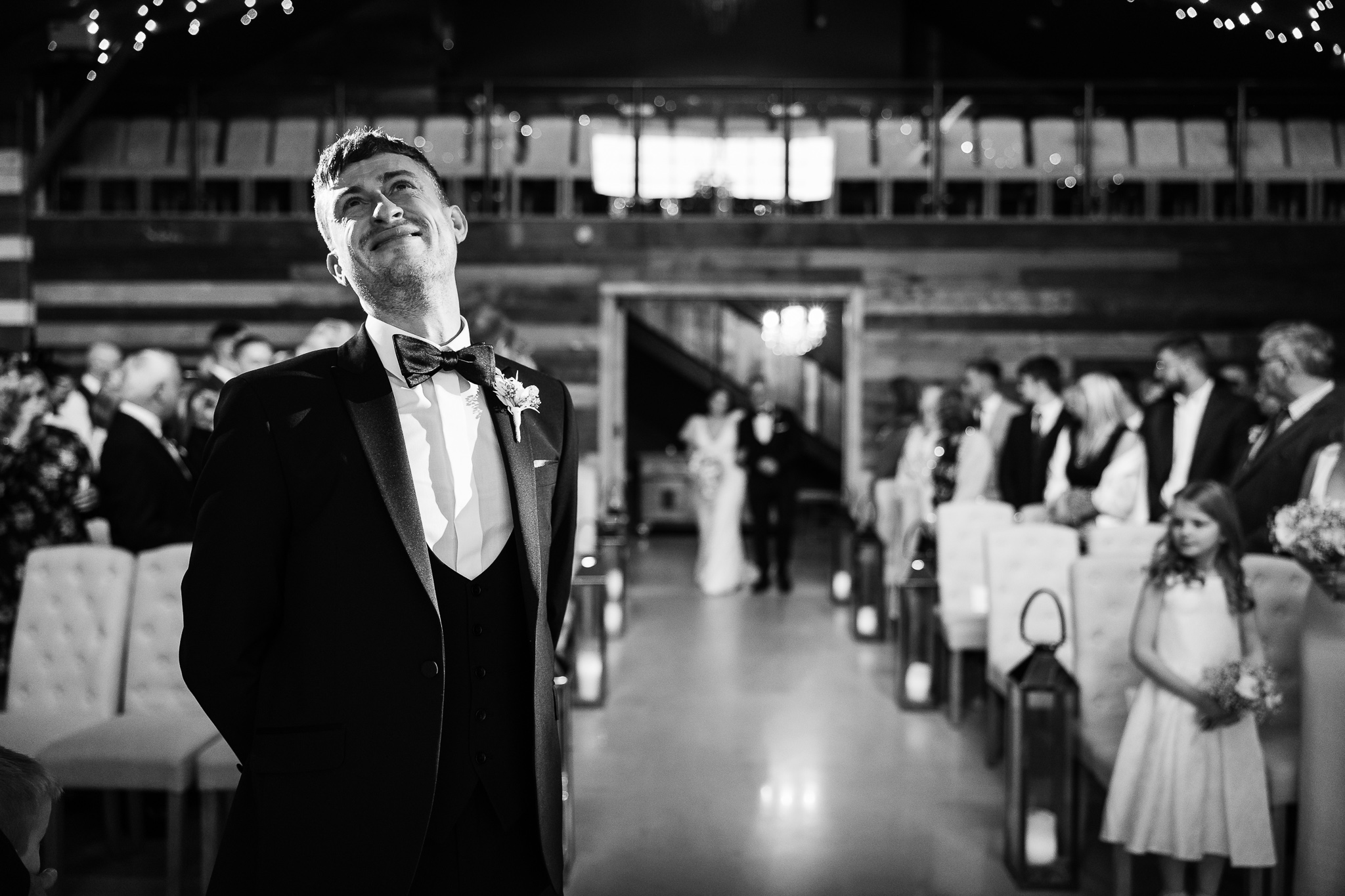 Emotional Groom wearing a Tuxedo at his Yorkshire Wedding Ceremony 