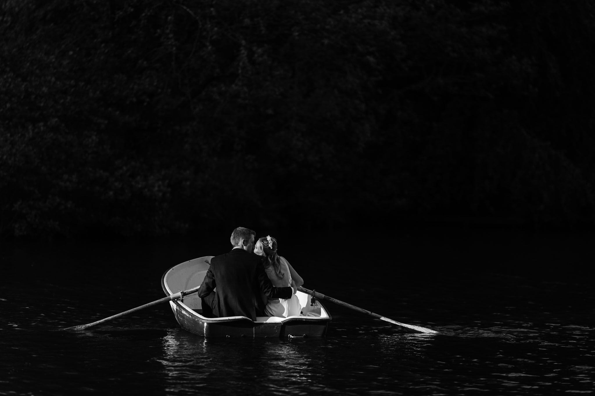 Rowing on a lake on your wedding day 