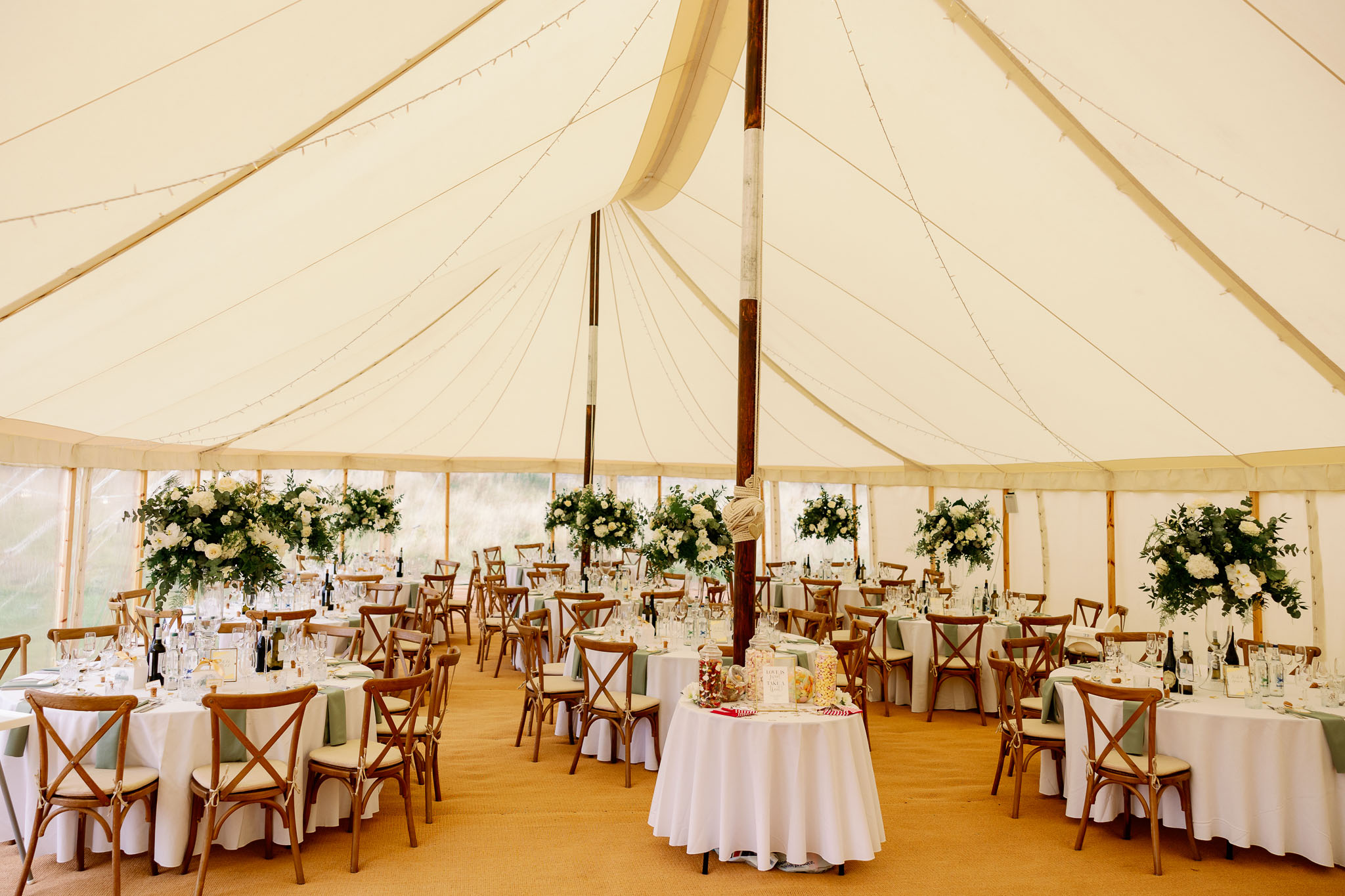 Wills Marquee Sperry Tent decorated at Jervaulx Abbey